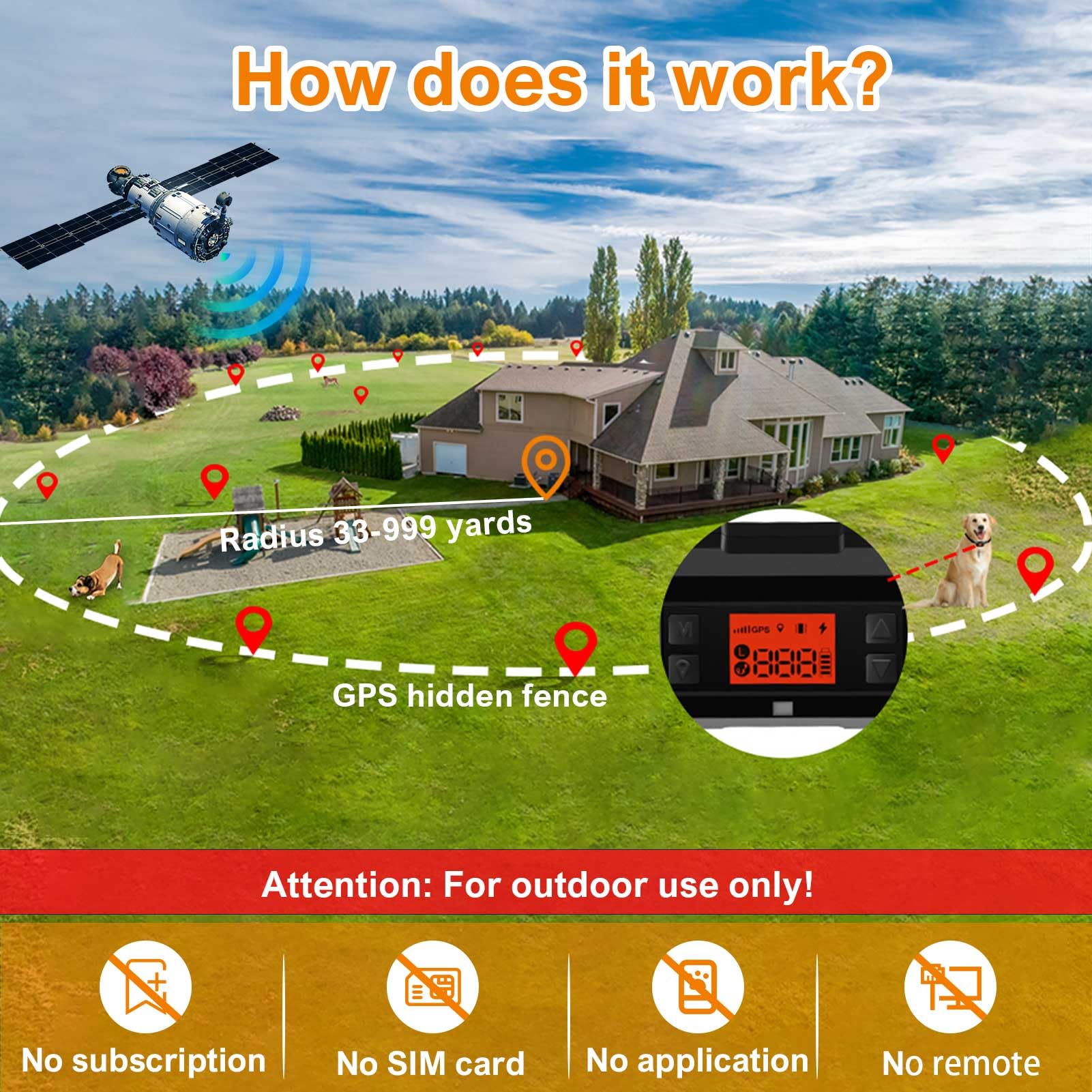 UCATQ GPS Wireless Dog Fence, Electric Dog Fence with GPS, Waterproof Pet Containment System Range 99~2997FT, Adjustable Strength for Outdoor Dogs, Harmless and Suitable for Most of Dogs(Red)