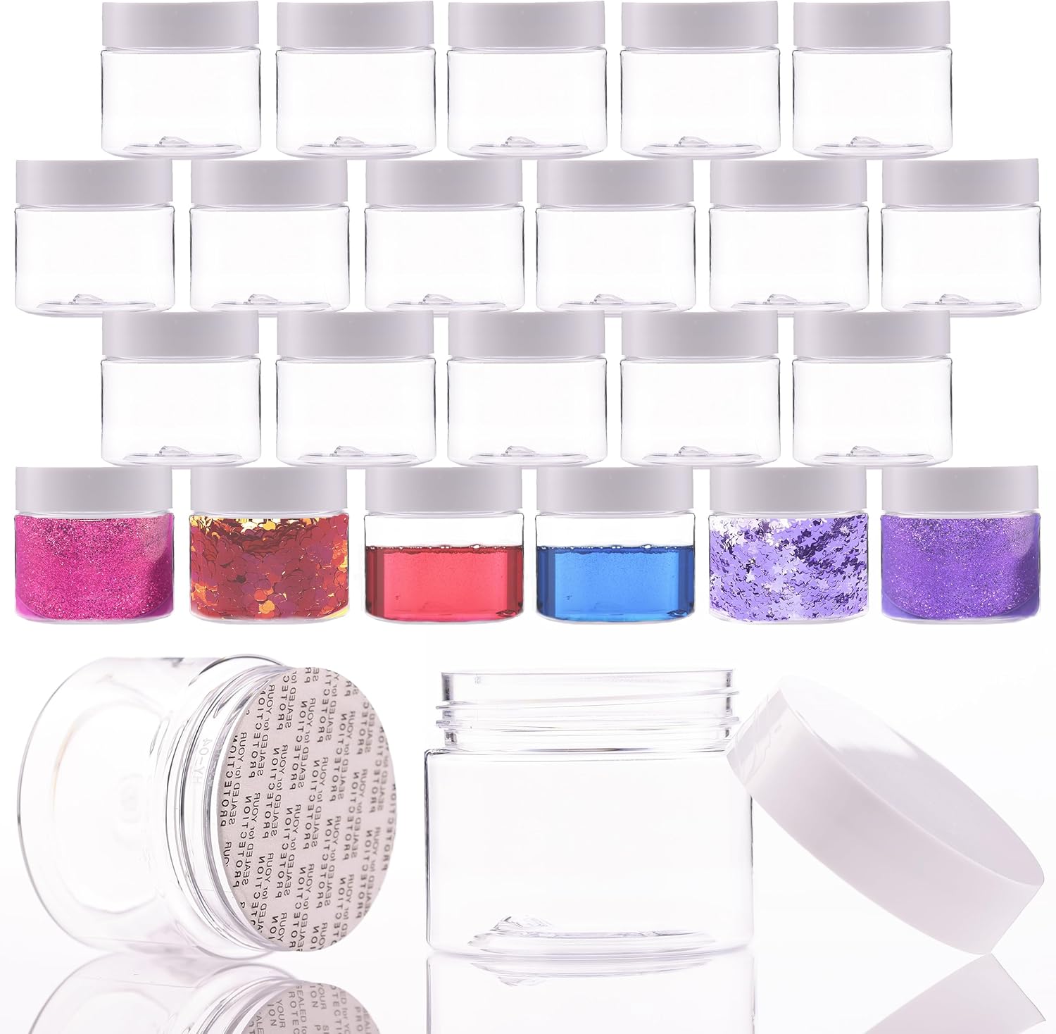 Cosmetic Plastic Jars with Liners and White Lids - 2 oz Small Travel Jars - 24 Pack Clear Plastic Containers for Cream Makeup Lotion - Leak Proof