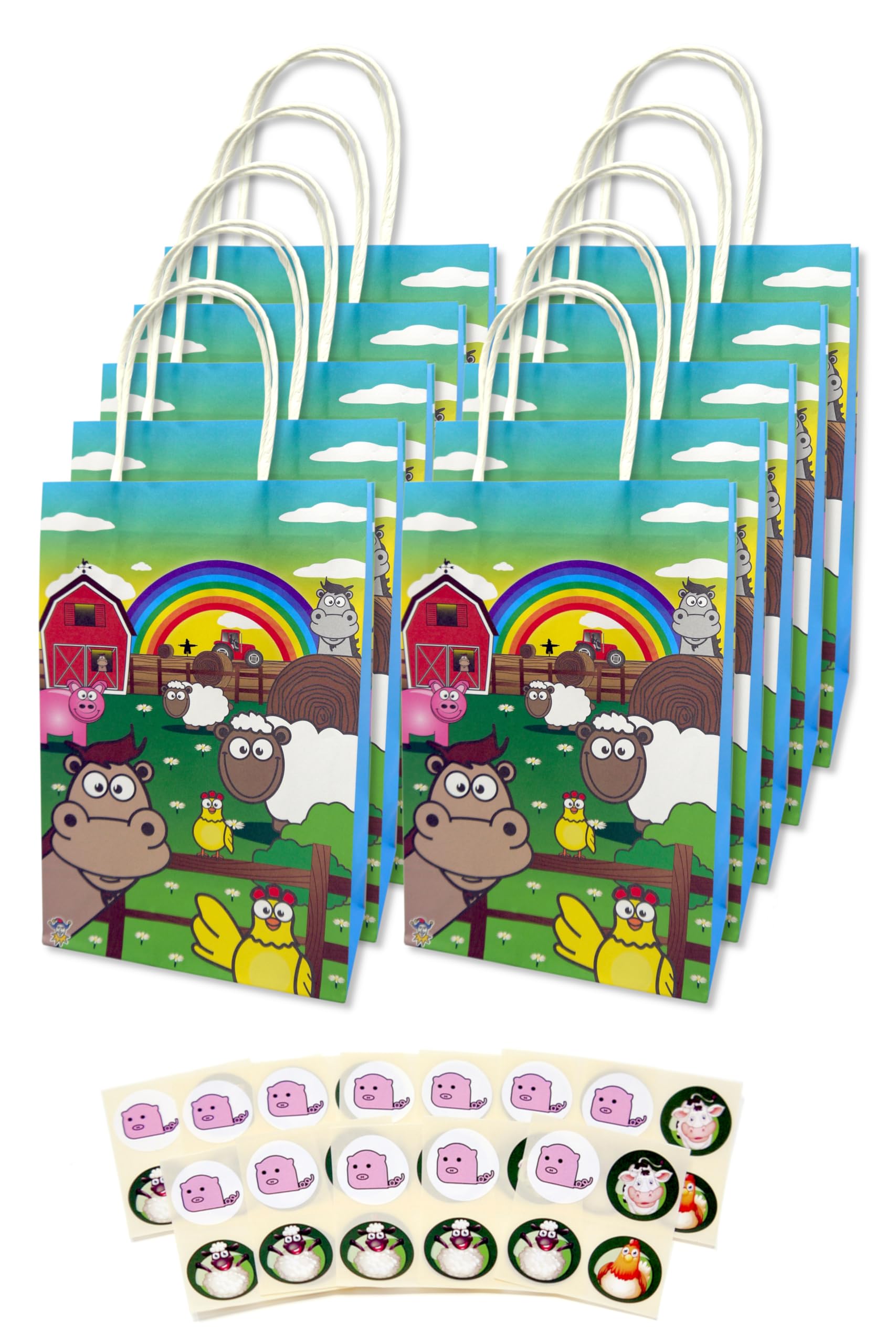 Anila's Complete Farm Animals Themed 10 Party Bag Fillers & Favours – 10 Farm Party Bags with Handles. (Ideal for Children Aged 3-8)