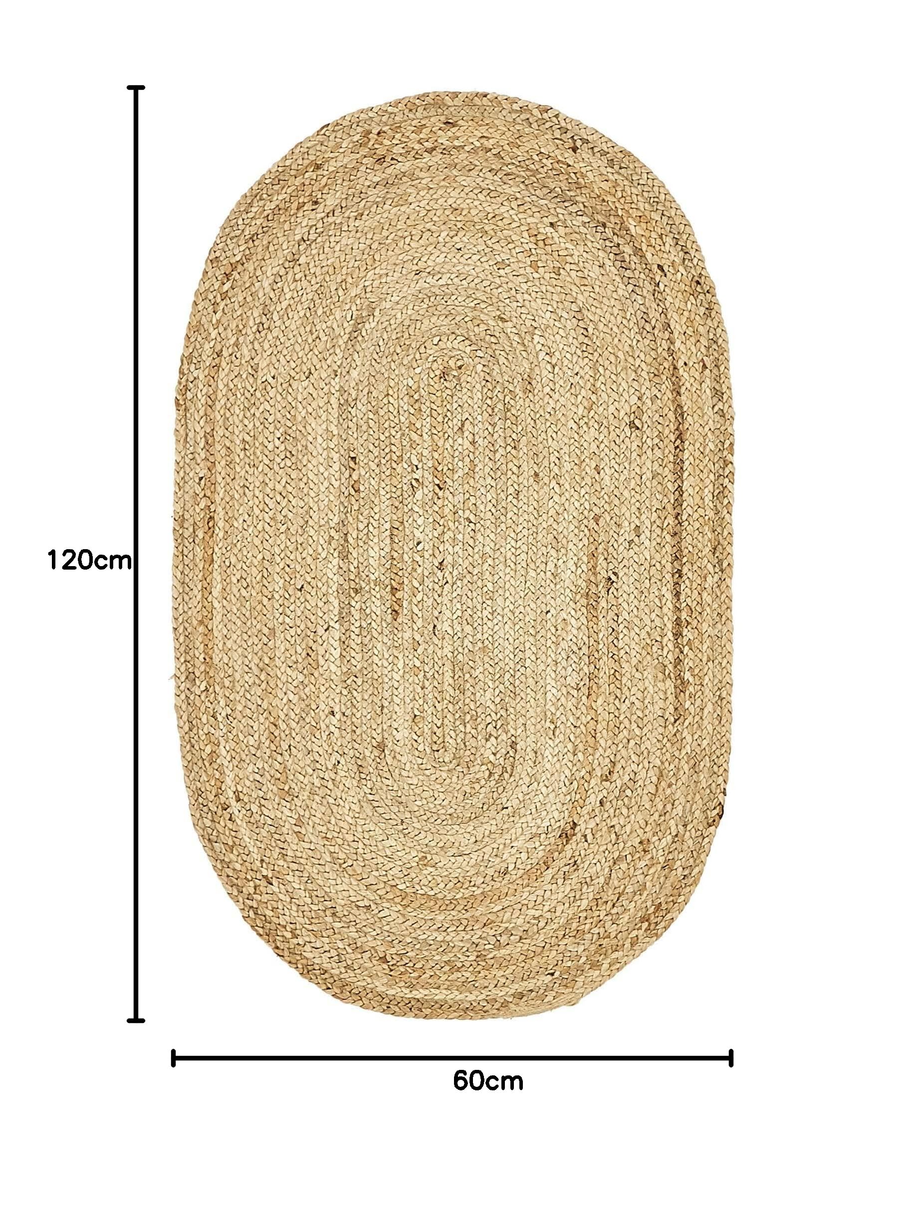 Tapis en Jute Naturelle tressé à la Main, de Forme Ovale, pour Couloir, Salon (60 x 120 cm, Beige)