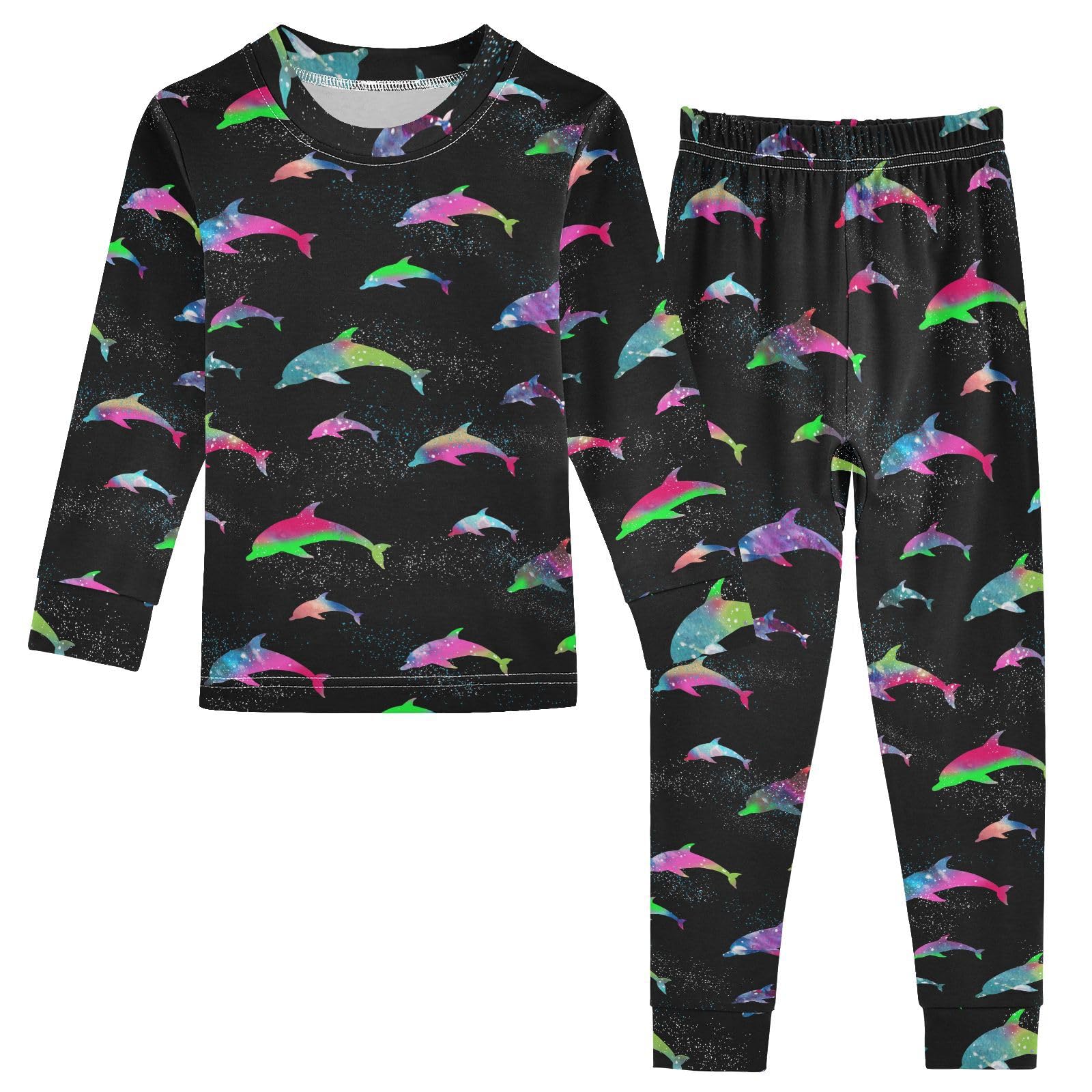 JHKKU Colorful Dolphins Pajamas Set Cotton 2 Piece Soft Comfy Pjs Long Sleeve Lounge Sleepwear 18M