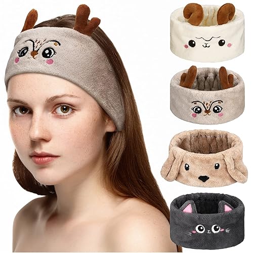Miniatura 1 de Chuangdi 4 bandas para el pelo de animales, diadema para lavado de cara, orejas de animales de spa para cuidado de la piel, maquillaje, diadema de
