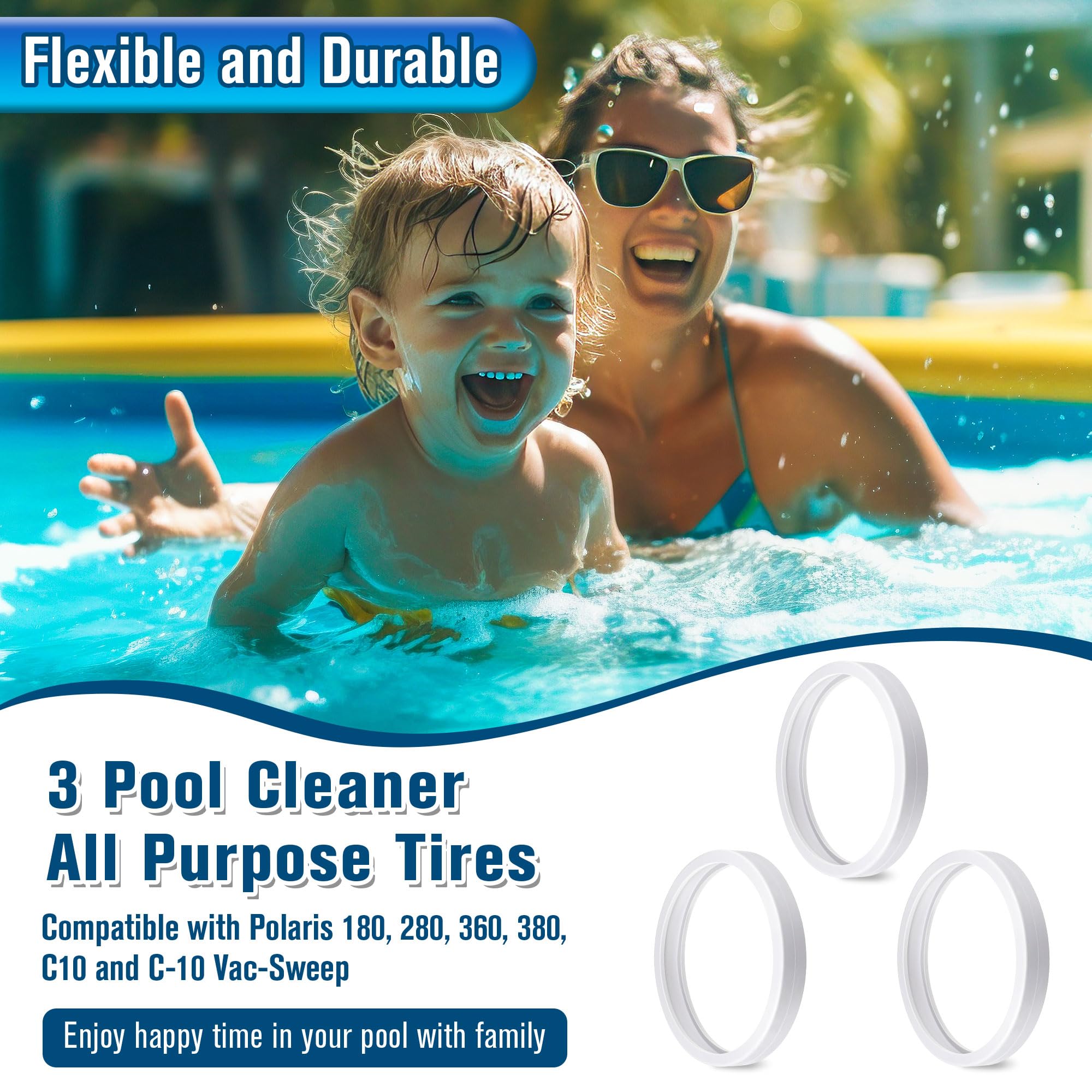 Hohean 11 Pcs Pool Cleaner Parts Include 2 Pack Pool Cleaner Bags K13 K16 Compatible with Polaris 280 480, 3 Pcs All Purpose Tires 6 Pcs Sweep Hose Scrubber Replacement Compatible with Polaris