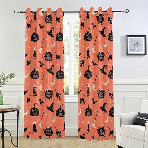 Miniatura 1 de Divertidas cortinas opacas de Halloween para Halloween, gatos, murciélagos, 84 pulgadas, cortinas opacas para tratamiento de ventanas, cortinas de