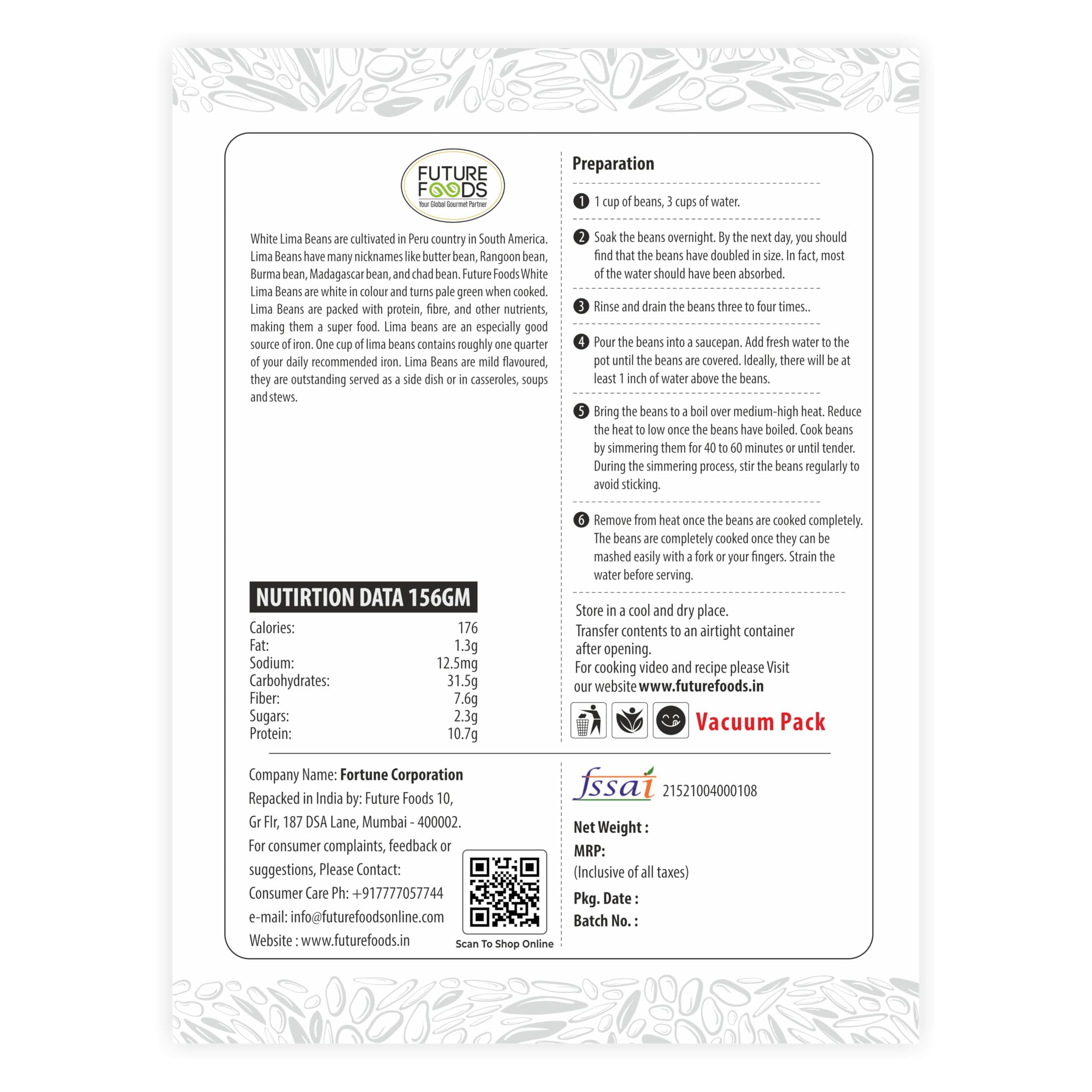 Future Foods White Lima Beans 450 Gram (Pack of 2)| Butter Beans | Versatile Superfood | Good Source of Dietary Fiber & Iron | Low Fat Content | Mild Flavour & Creamy Texture - Image 2 thumbnail