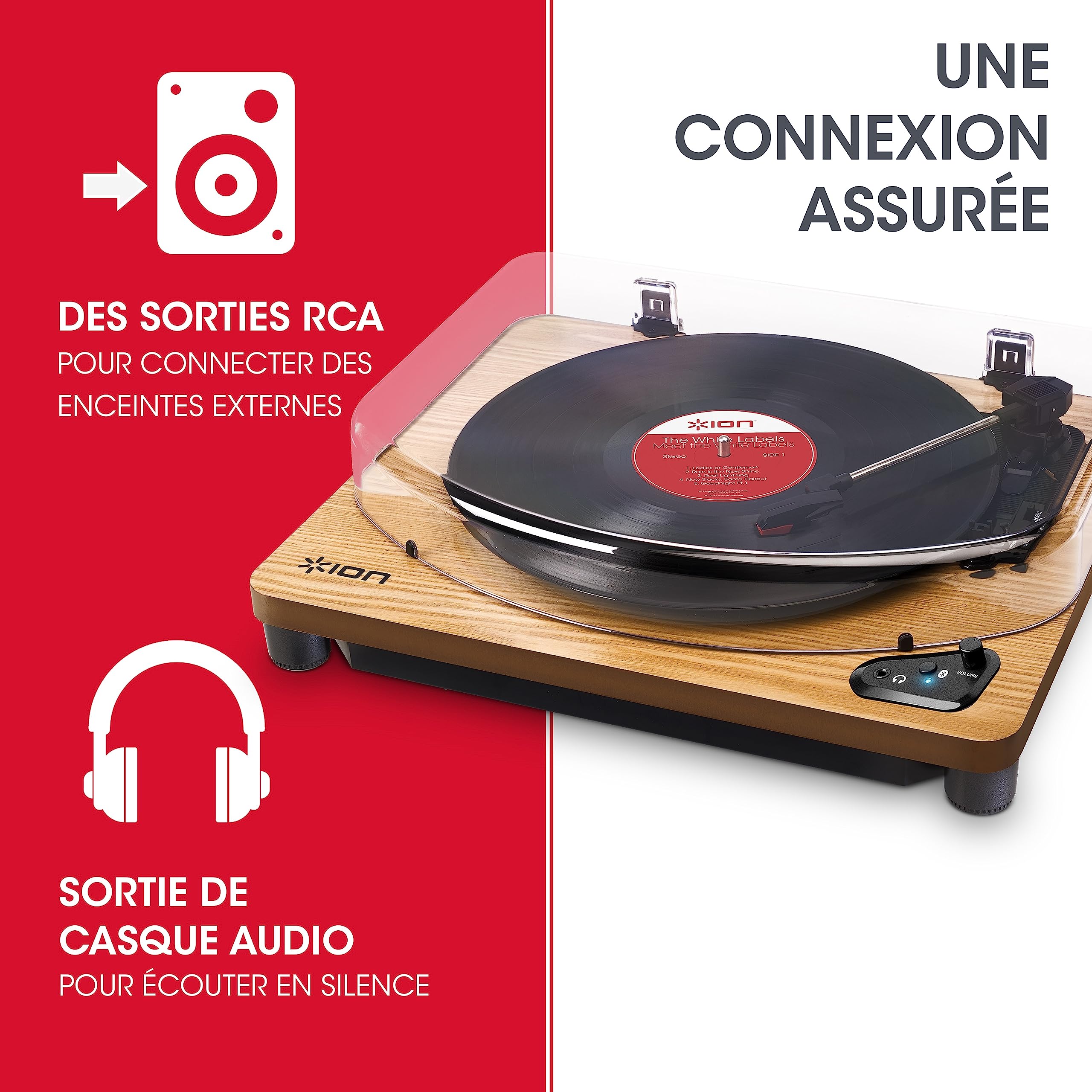 Ion Audio Air LP - Platine Vinyle Bluetooth à Trois Vitesses (33, 45 Et 78 Tours) avec Conversion USB - Finition Bois