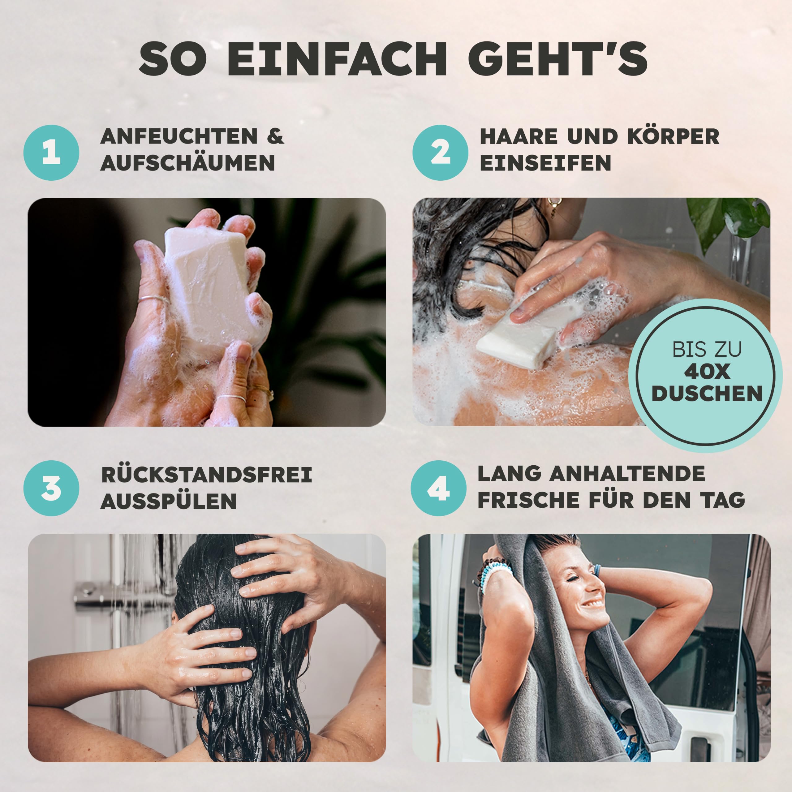 Duschbrocken 5x Cocos & Vanille Duschseife [2in1] Festes Shampoo, 500g