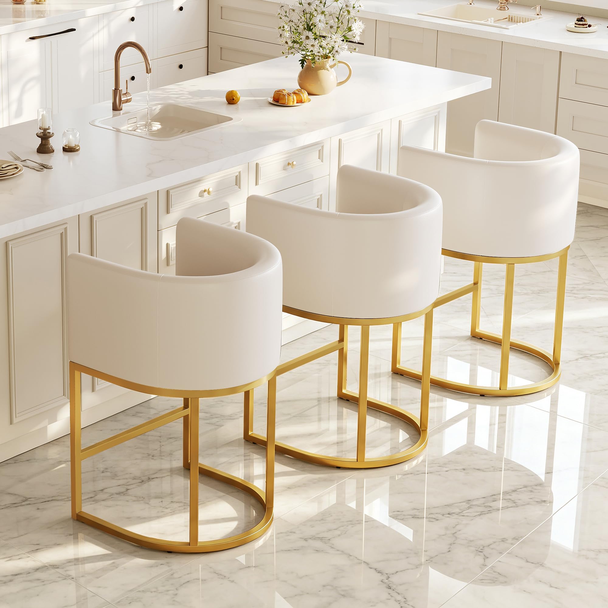 LVHOMLAX Barrel Gold Bar Stools