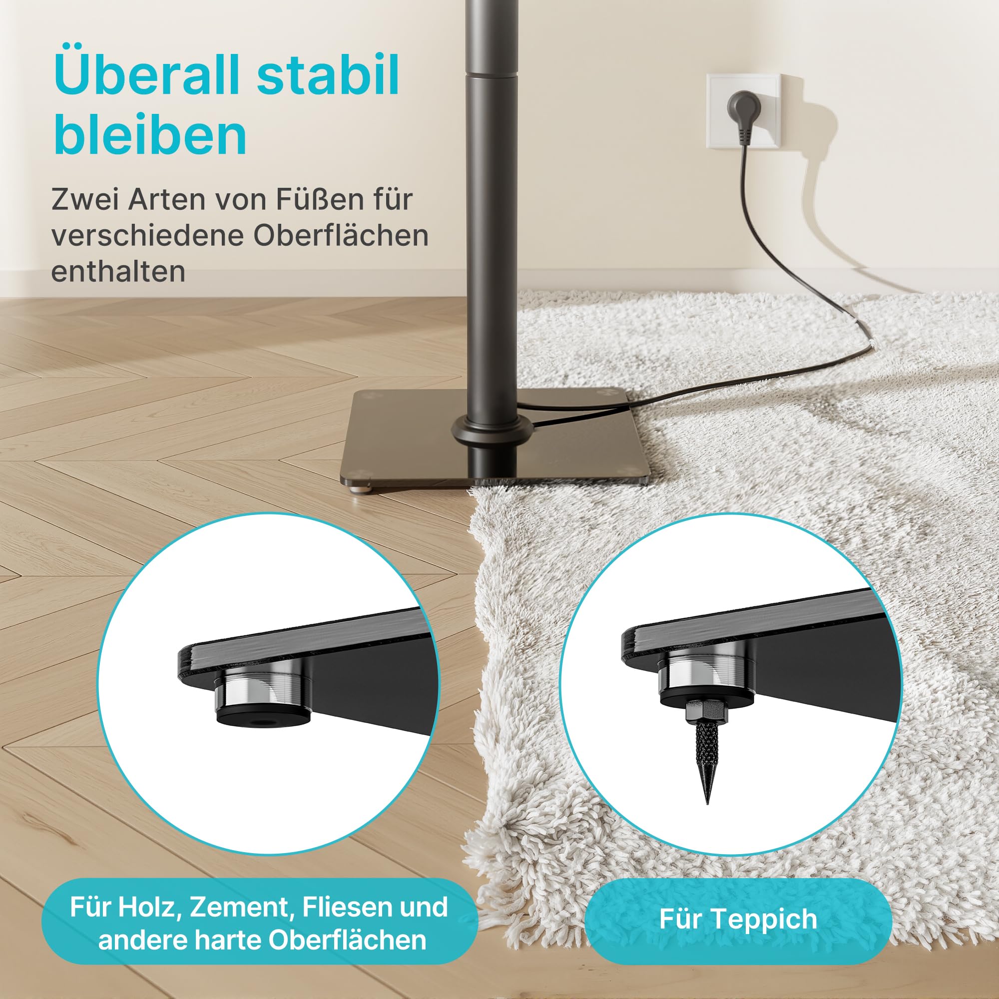 Pegzone Lautsprecherständer für Surround Sound,Universal Boxenständer Tragfähigkeit 25 kg,76,5 cm hohe Regallautsprecher-Ständer,Kabelmanagement,1 Paar,großer Glasbasis,schwarz