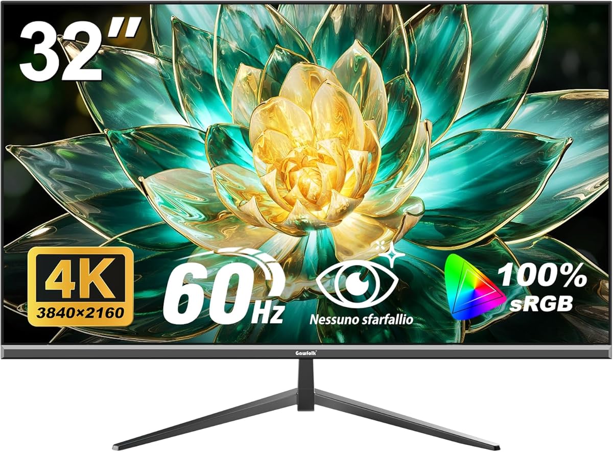 Gawfolk 32 Inch 4K UHD Computer Monitor, Ultra-Clear (3840×2160p) Screen, 100% sRGB,178° Viewing Angle, Display Port、HDMI, Compatible with Wall mounting 100 * 100MM - Black