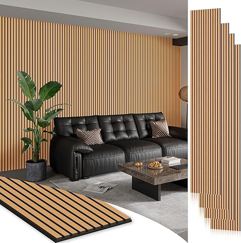Miniatura 30 de Smartstandard Paquete de 4 paneles de pared de listones de madera de 106 x 12.6 pulgadas, paneles de pared de madera insonorizados, paneles de