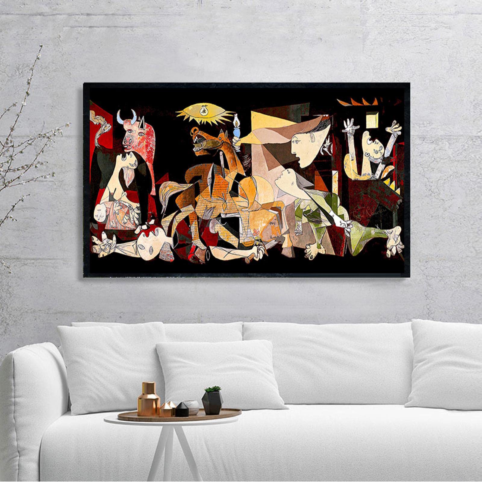 Stampa Su Tela Quadro Famoso - Guernica Di Picasso - Riproduzione Artistica 80x160 Cm - Poster Moderno Senza Cornice