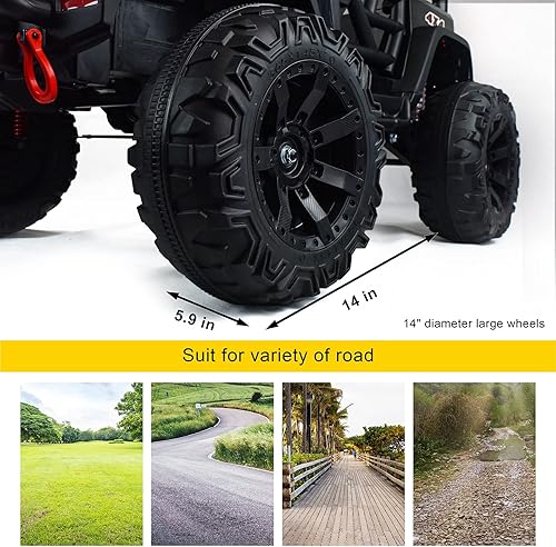 Miniatura 4 de Coche eléctrico grande de 48.4 pulgadas para niños, con 2 asientos, control remoto, ruedas de suspensión grandes de 14 pulgadas, luces LED, música,