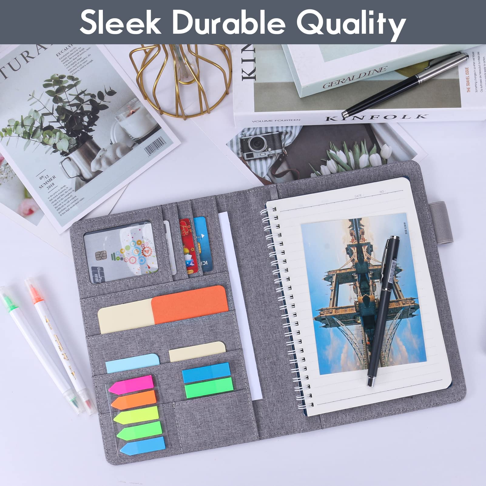 Ditiord Folio Cover For Rocketbook, Portfolio Organizer, Waterproof Fabric, Multifunctional Organizer with Pen Loop, Business Card Holder, fits A5 Size Notebook, 8.8" x 6" inch, (Gray) - Image 4