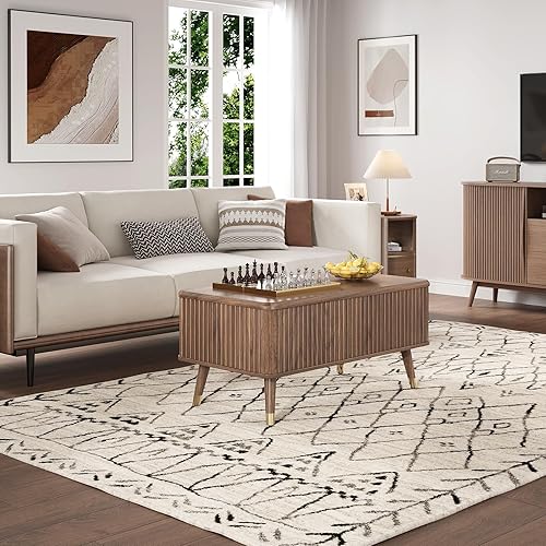 Miniatura 6 de Mesa auxiliar rectangular con tapa elevable para sala de estar u oficina en casa, con almacenamiento, diseño acanalado, estilo moderno de mediados