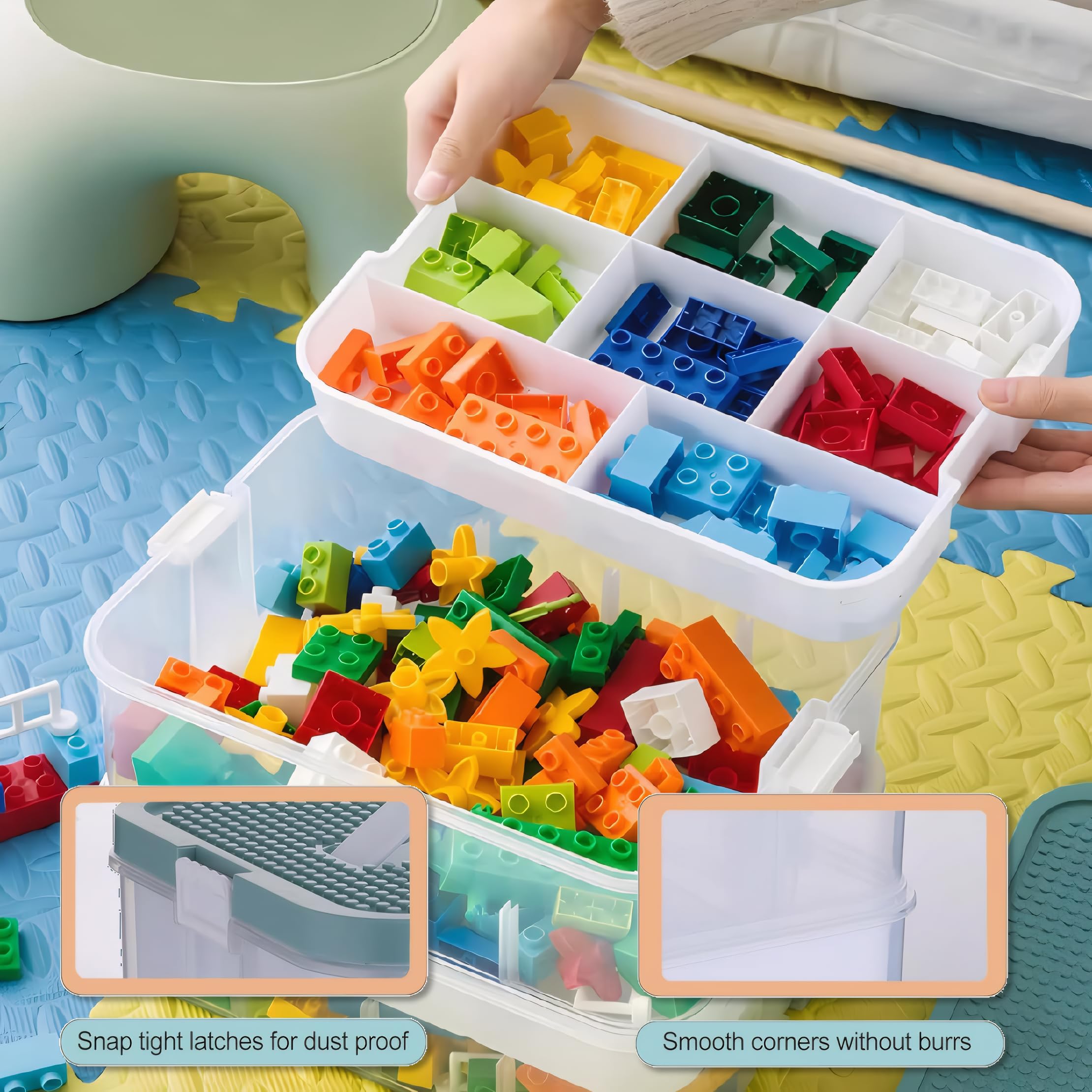 Pudełka do przechowywania, przezroczyste pudełko-organizer na zabawki, układane w stos pudełka do przechowywania Lego z pokrywką, uchwytem, plastikowy pojemnik z wieloma przegródkami do przechowywania