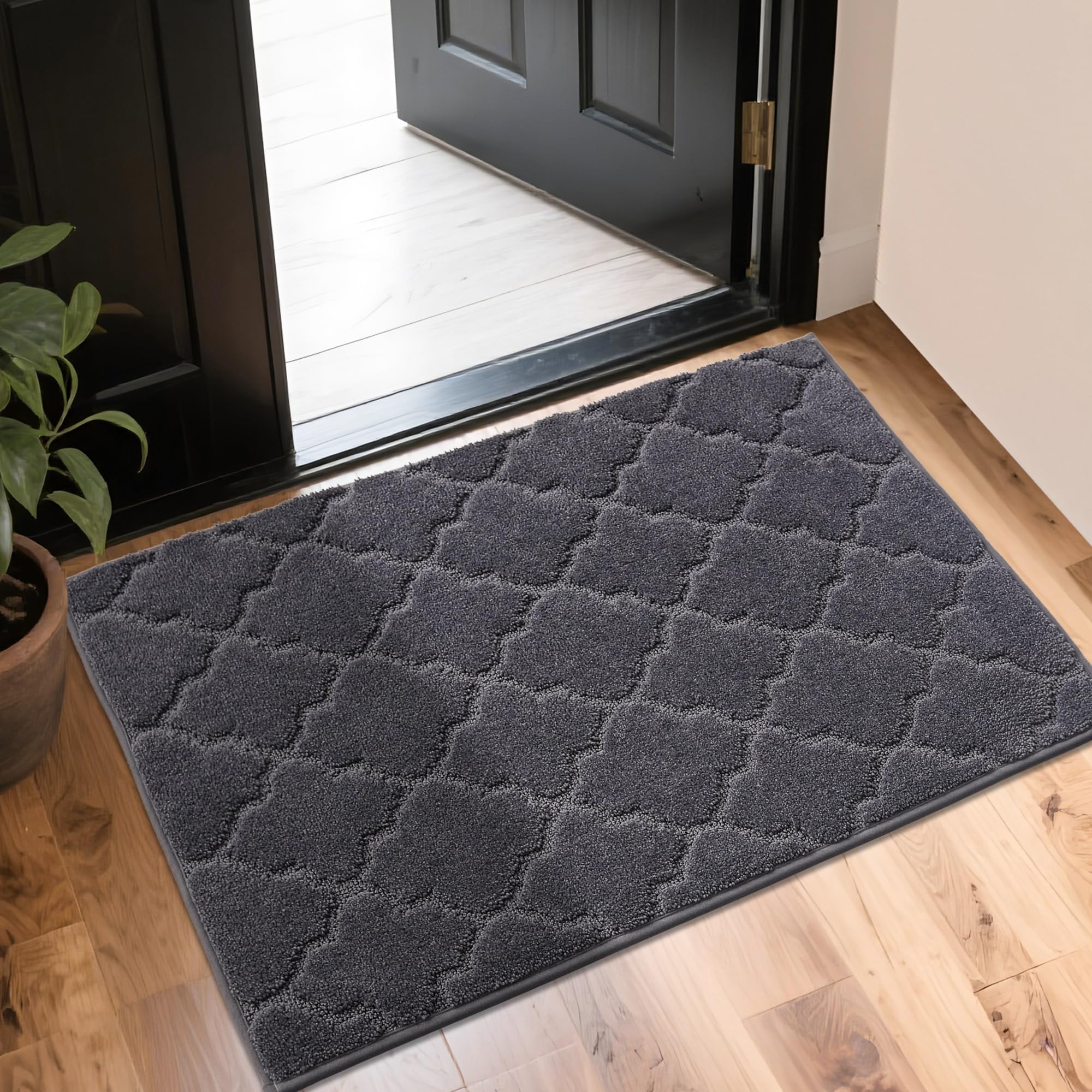 COSY HOMEER Door Mat Non-Slip Entryway Mats for Indoor Use, Absorbent Doormat for Front Door, Washable Low Profile Entrance Mat,24"x36",Dark Grey