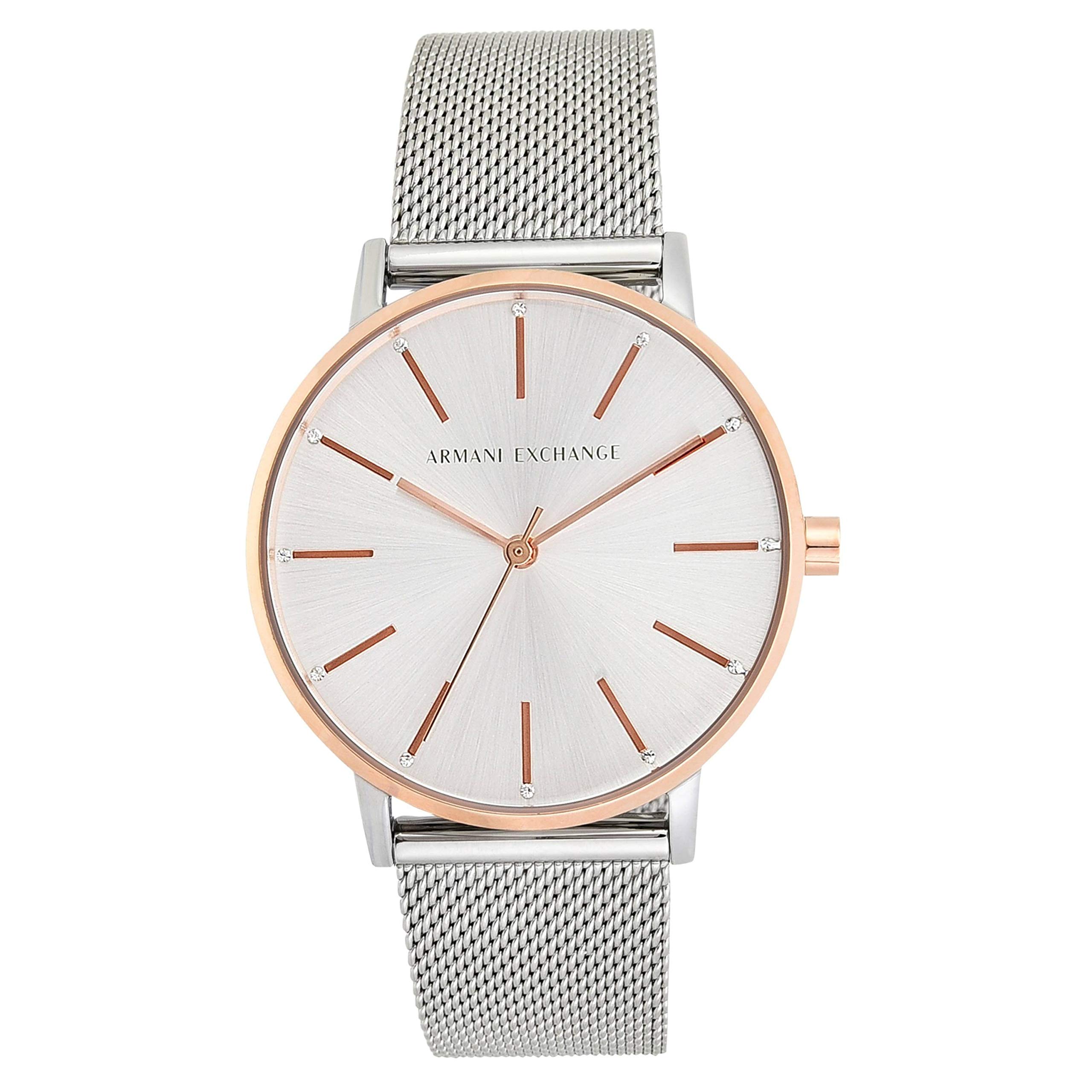 Armani Exchange Watch For Women, Quarz-Dreizeigerwerk und 36mm Gehäusegröße mit Edelstahlarmband