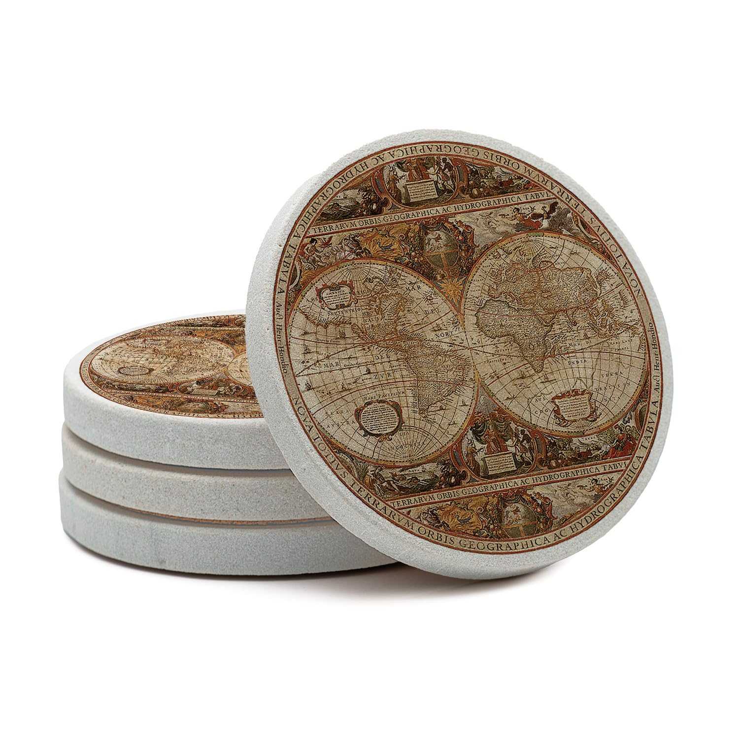 Thirstystone Old World Passages Natural Sandstone Coaster 4 Pack Eco-Friendly, Absorbent, Easily Wipes Clean