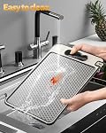 Stainless Steel Cutting Board for Kitchen, Non Toxic Large Chopping Board Double Sided Non-slip Scratch-resistant Mesh Design with Juice Groove Food-Grade Wheat Straw PP 15×10 In Easy to Clean