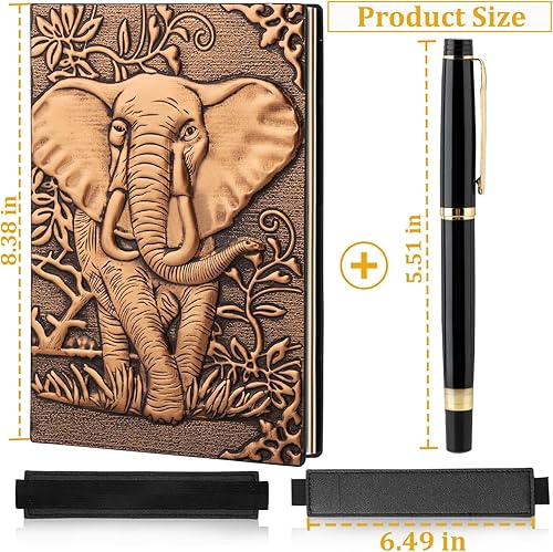 Miniatura 2 de Roc - Cuaderno de cuero en relieve, con bolígrafo y funda para bolígrafo (bronce)