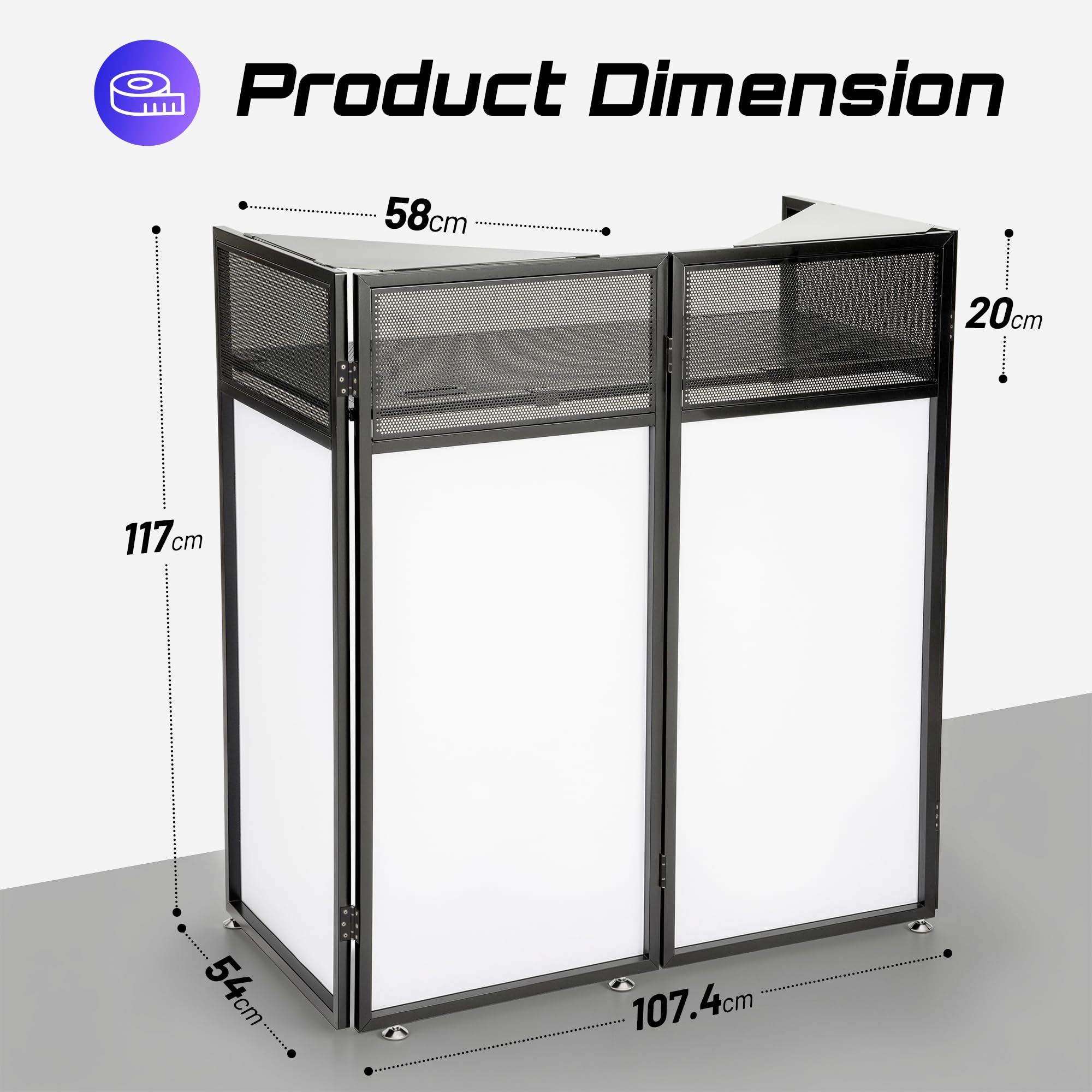 CAHAYA DJ Booth Ständer Tragbarer Faltbarer DJ-Tisch mit Doppelte Obere Ecken, Schwarzen & Weißen Lichtbespannungen, 102×51cm