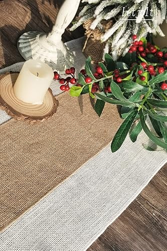 Miniatura 6 de Letjolt Camino de mesa de arpillera, camino de mesa de yute de tela rústica, decoración de mesa de granja, amarillo, 12 x 72 pulgadas