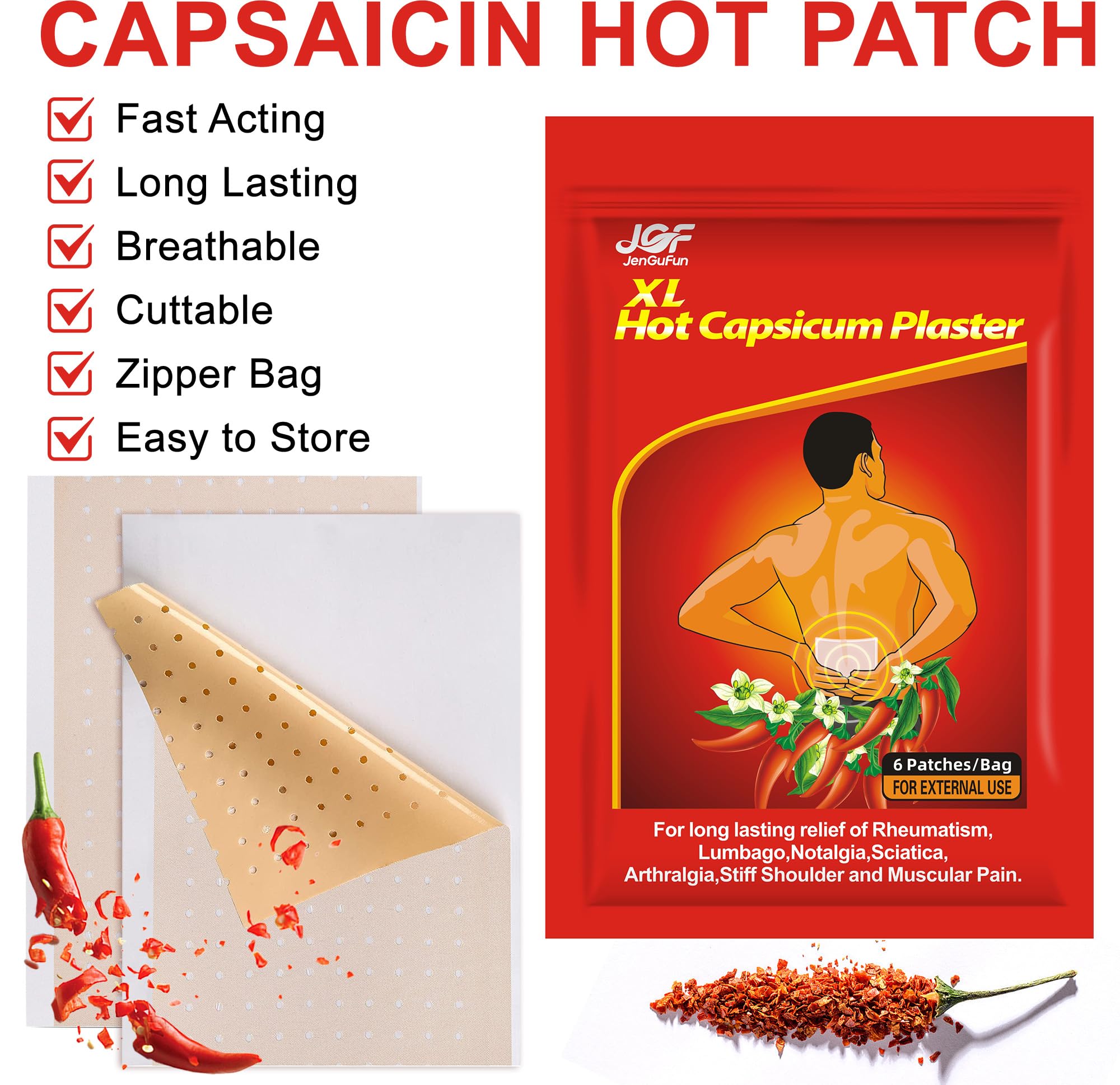 Capsaicin Patch, Capsicum Patches, XL Hot Capsicum Pflaster, 60 Stück