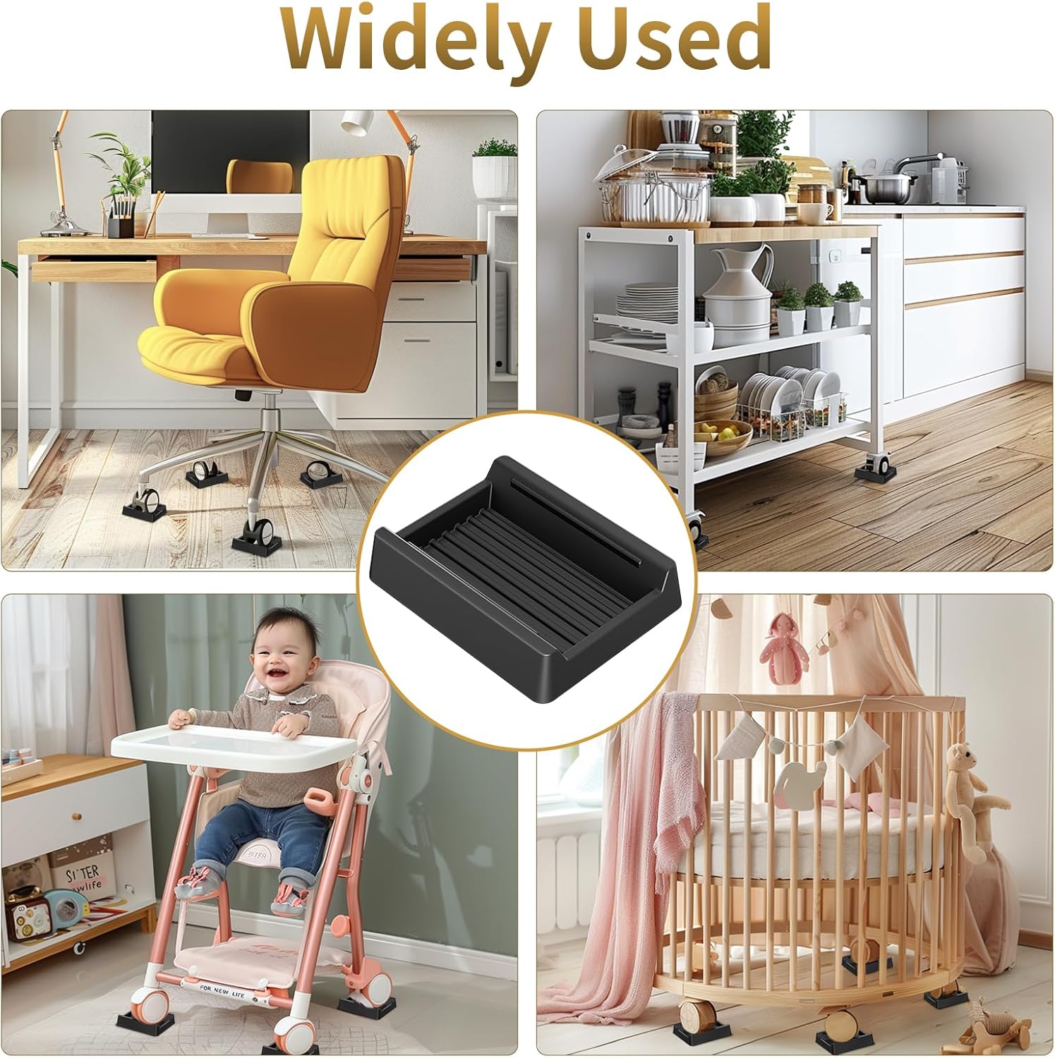 4 Pcs Bed Stoppers to Prevent Sliding - BOIVSHI 2.9"x2.3" Silicone Caster Cups - Furniture Stoppers to Prevent Sliding, Bed, Sofa, Chair - Floor Protectors and Prevents Scratches - Black