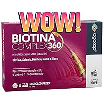BIOTINA CAPELLI – Formula di Ricrescita 360°, Integratori per capelli con Biotina, Selenio e Zinco. Biotina Vitamine capelli, unghie e pelle. Azione di ricrescita e anticaduta per donna uomo