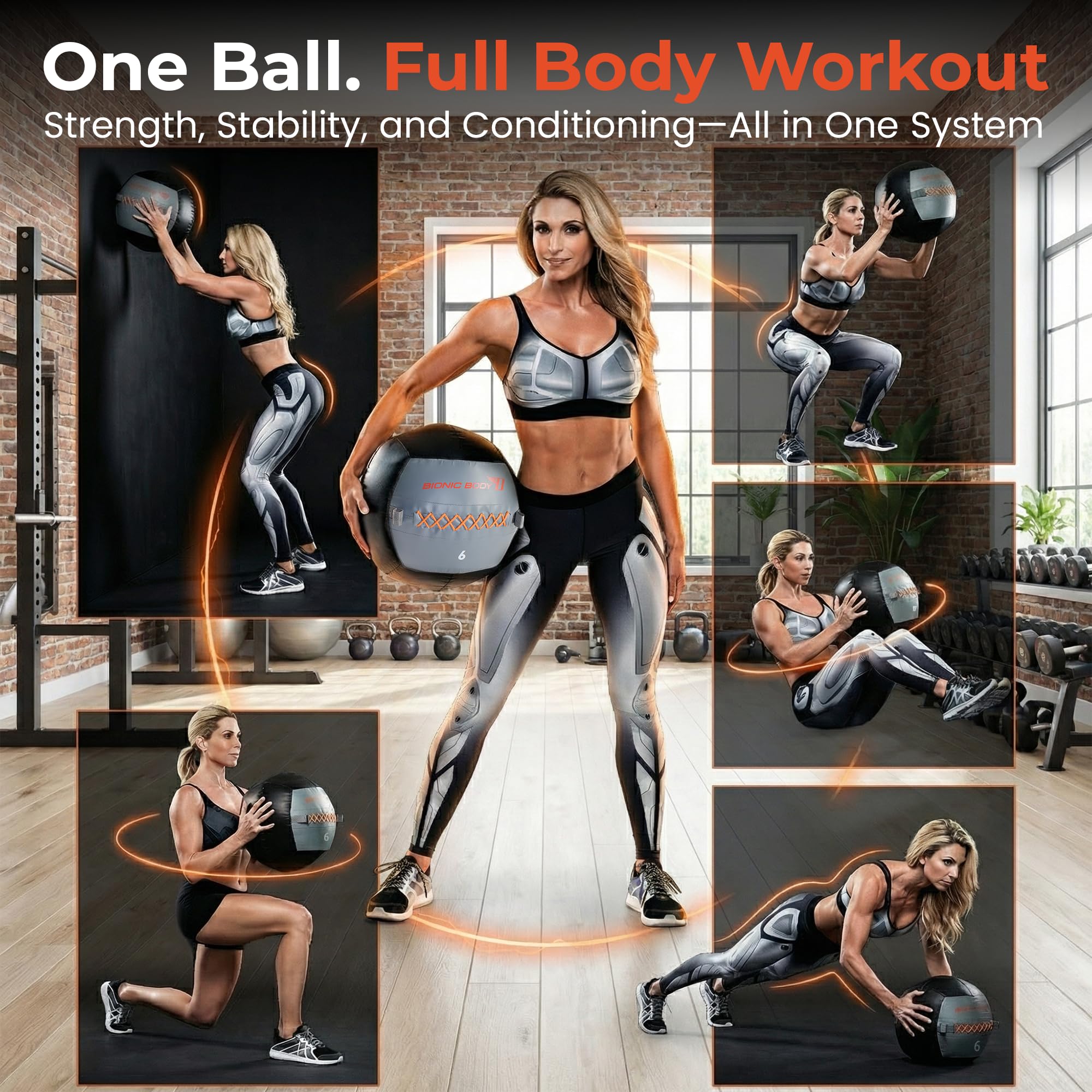 Bionic Body Soft Medicine Ball Weighted Slam Wall Ball for Cardio Workout and Core Training Ideal for Squat, Lunge, and Partner Toss 6, 10, 14, 20 LB.