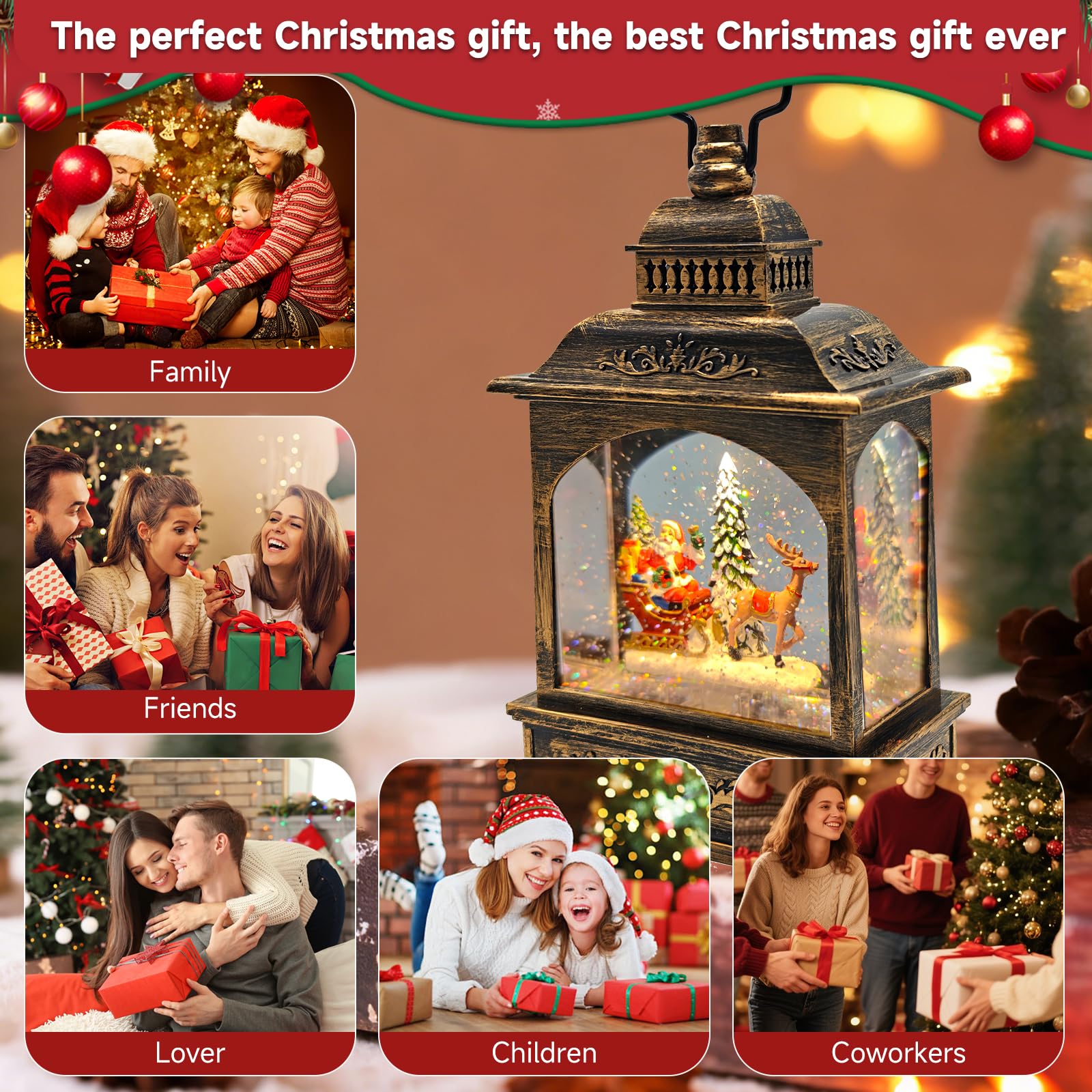 YYKY Bolas de nieve de navidad,Linterna de agua iluminada con música,alimentada por USB y baterías,decoración de Navidad,Linterna de Nieve de Agua de la Natividad para la decoración de Navidad