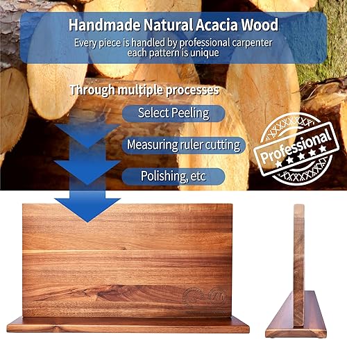 Miniatura 6 de XYJ Bloque magnético de cuchillos para cuchillos, tijeras, soportes de madera natural, organizador de almacenamiento de cuchillos de doble cara,