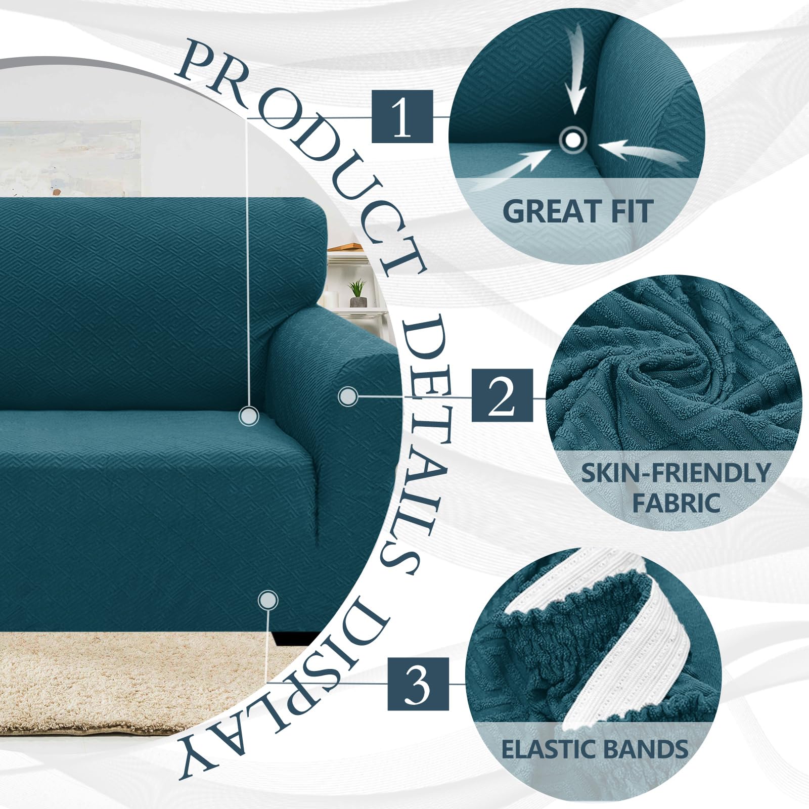 Ystyle Copridivano 1 Posti Con Braccioli, Copripoltrona Elasticizzato, Copri Divano Antigraffio Gatto Cani, Copridivani Antiscivolo Antimacchia, Universale Sofa Cover Moderno, Turchese
