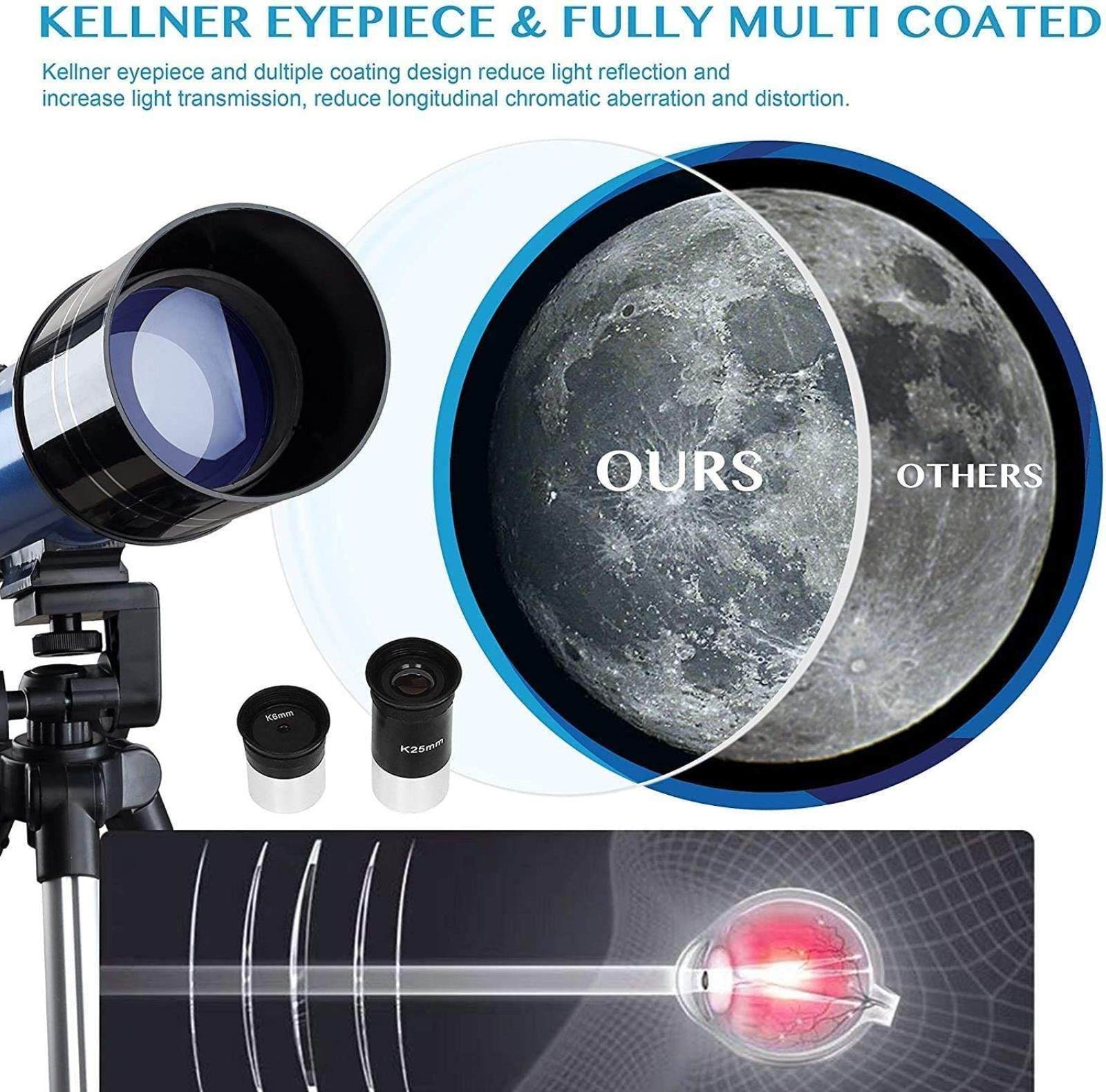 Telescope Telescopen voor volwassenen Astronomie Beginners 70 mm astronomische telescopen met statief Refractor-telescoop en draagtas Reistelescoop Telescope