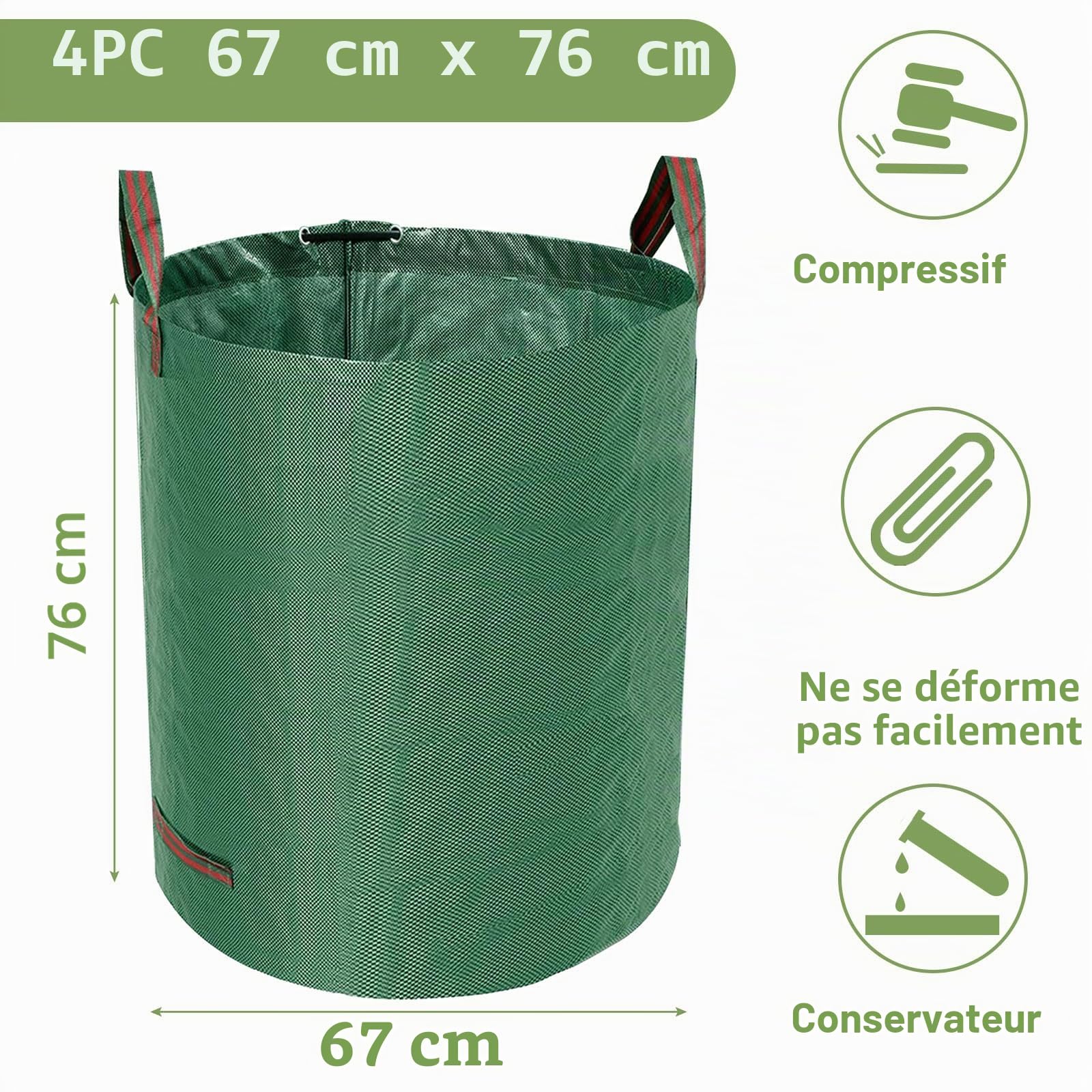 Sacs de Jardin 4x272L Polypropylène Robuste Pliables Réutilisables Étanches avec Poignées