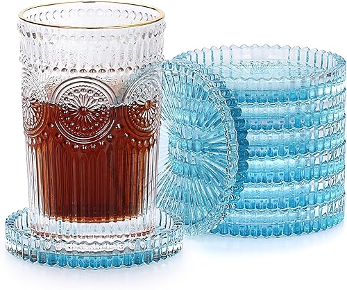 Miniatura 13 de JUXYES Juego de 5 posavasos de cristal tono ámbar redondos, tapetes para tazas de vidrio para bebidas, café, té, vino, posavasos decorativos