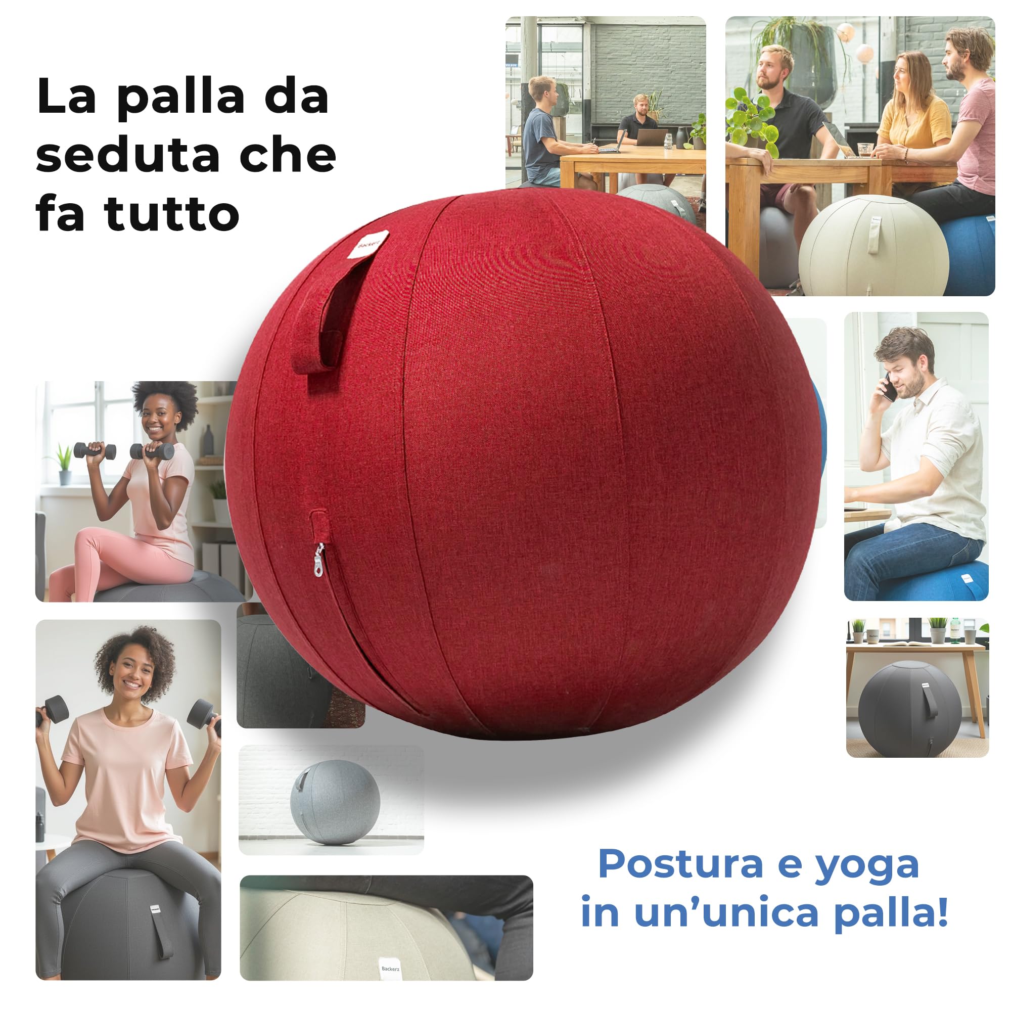 Backerz Palla Seduta Ufficio di dimensioni 55CM 65CM 75CM - Palla Fitness 110 kg portata Palla Ginnastica con rivestimento in lino per tonificazione, e postura corretta