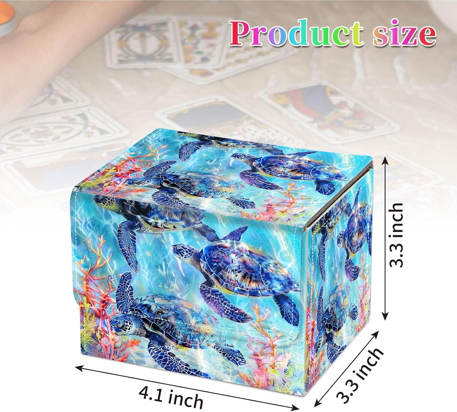 Card Deck Box for MTG, Fits 100+ Single Sleeved Cards, PU Leather Trading Card Storage Box for TCG, CCG, MTG Cards, Strong Magnet Magic Gathering Deck Box, Sea Turtle