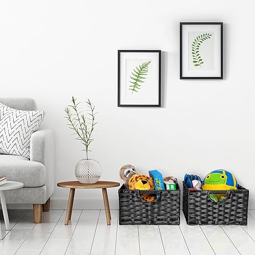 Miniatura 2 de Seville Classics Cesta de lavandería portátil tejida a mano de alta calidad con asas de transporte, almacenamiento doméstico para ropa, ropa de