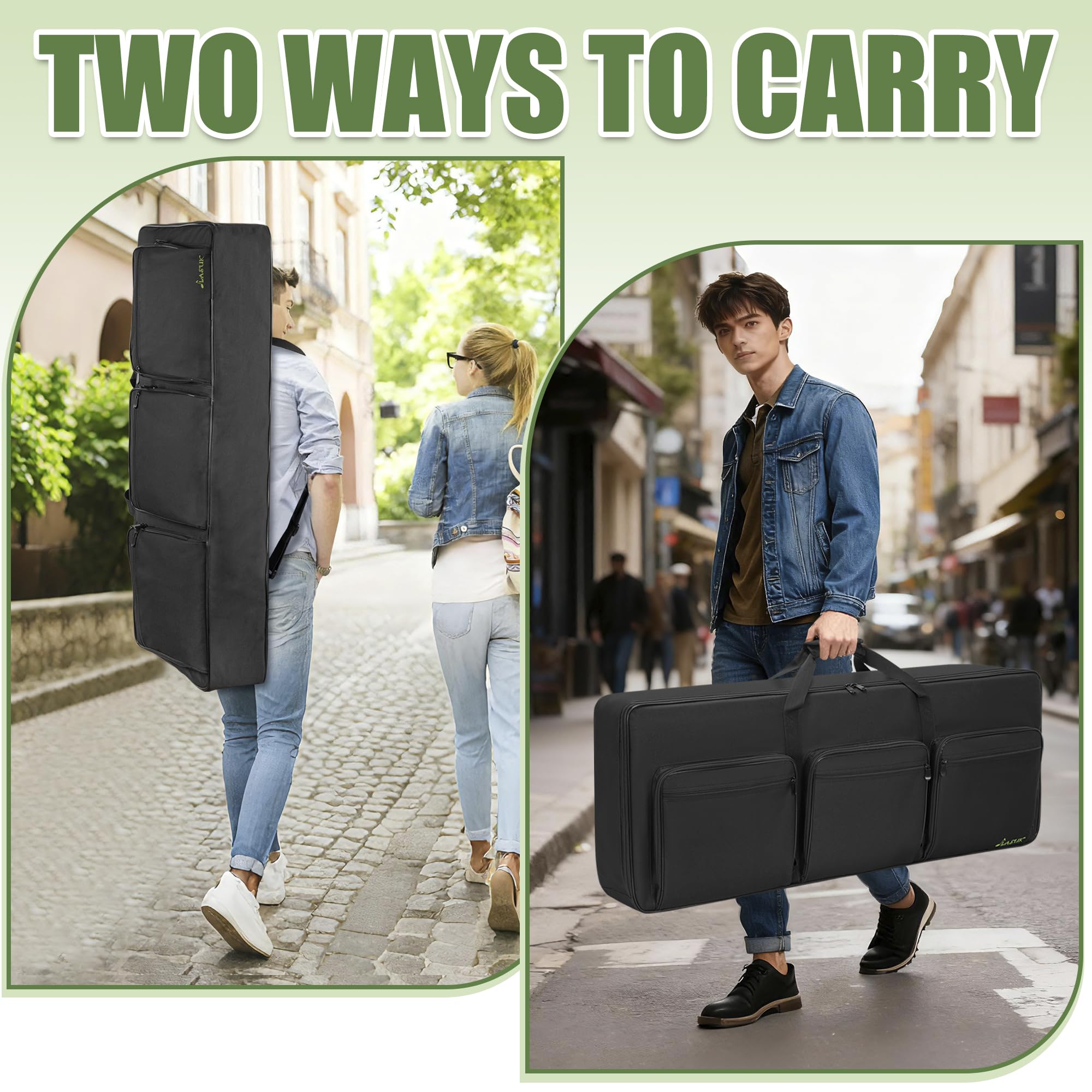 Custodia per tastiera a 88 tasti con cinghie regolabili e 6 tasche per accessori per tastiera, custodia imbottita per tastiera elettrica portatile con panno Oxford 600D in cotone da 10 mm, di grandi