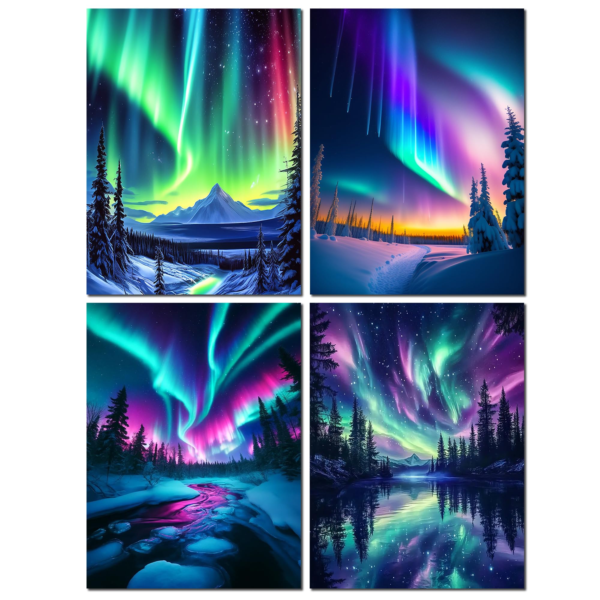 Muzagroo Art 5D Diamond Painting Kits for Adults Aurora Diamond Art Kits for Beginners DIY Landscape Diamond Dot Kits Gem Arts and Crafts for Living Room Gem Painting Living Room 4 PCS Wall Art