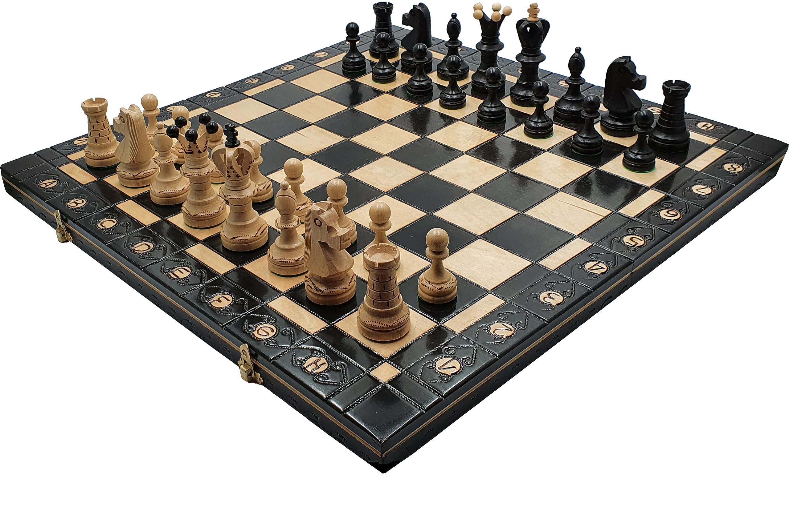 Grand Coffret D'échecs Artisanal – Cuir Et Bois Clouté, Plateau 55x55 Cm, Sans Pièces
