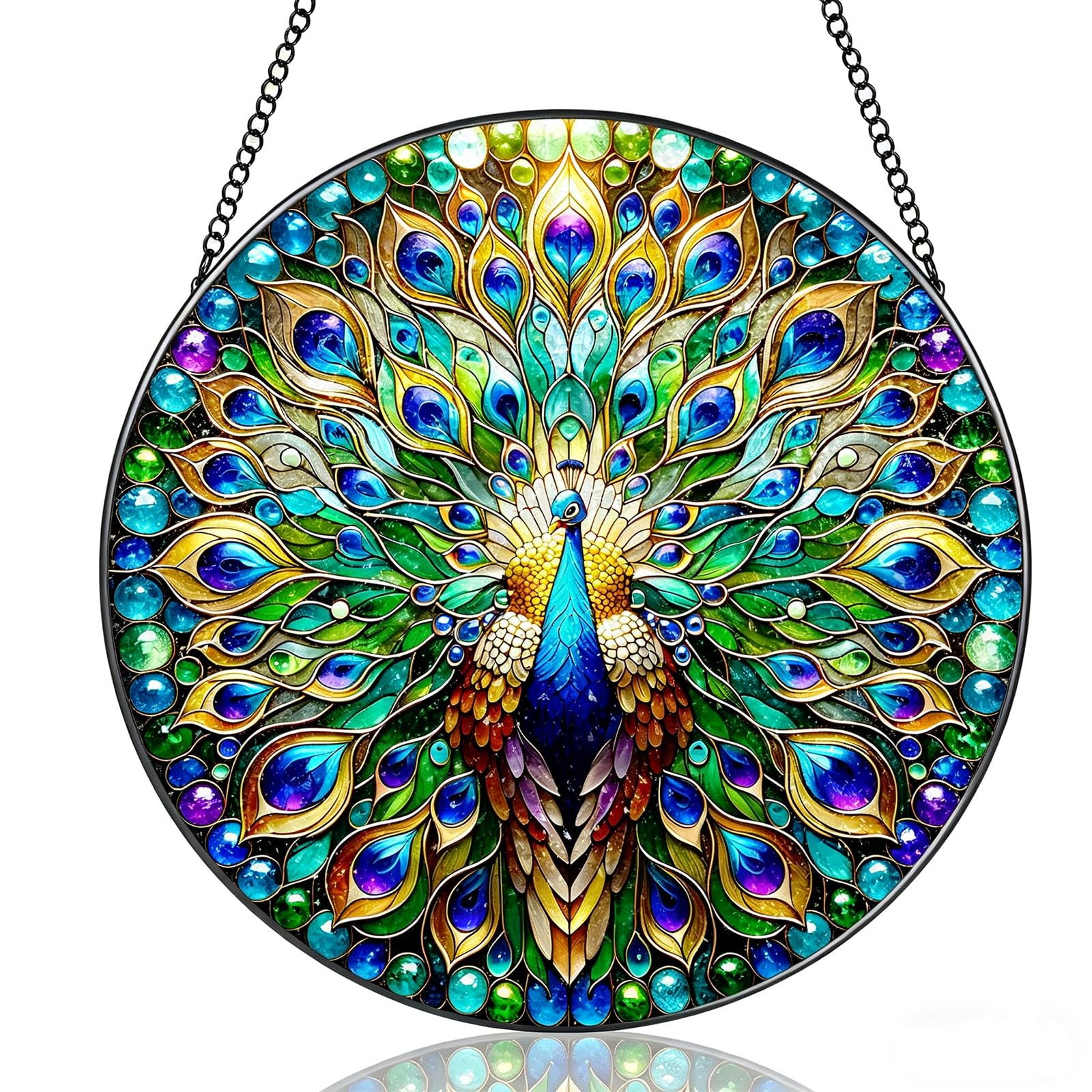 Hanging Stained Glass Peacock, Sun Catcher For Windows, Stained Glass Suncatcher, Life Hanging Ornament with Hooks for Window Garden Home, Gift for Women Men Friends