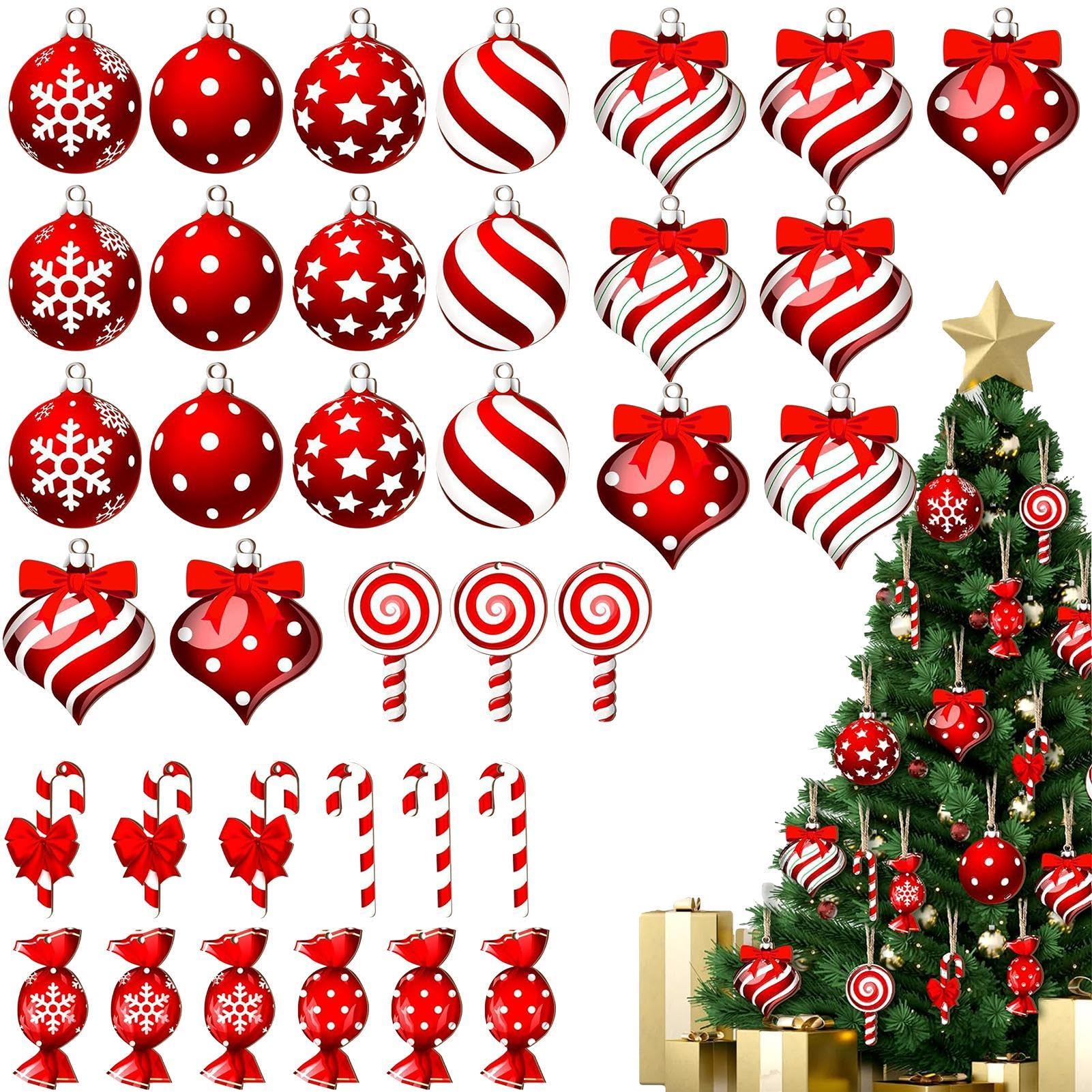 jlceh Christmas Tree Candy Ball Ornaments,36X Christmas Candy Crutch Ornaments - Wooden Christmas Candy Crutch Ornaments, Gloss Candy Canes Ball Pendants For Indoor Outdoor Decor