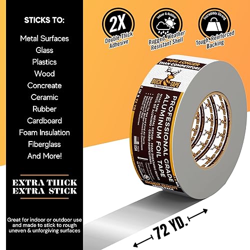 Miniatura 2 de Buck Cinta de papel de aluminio de grado profesional, 2 pulgadas x 216 pies, 3.6 mil, ideal para HVAC, reparación de metales y aislamiento,