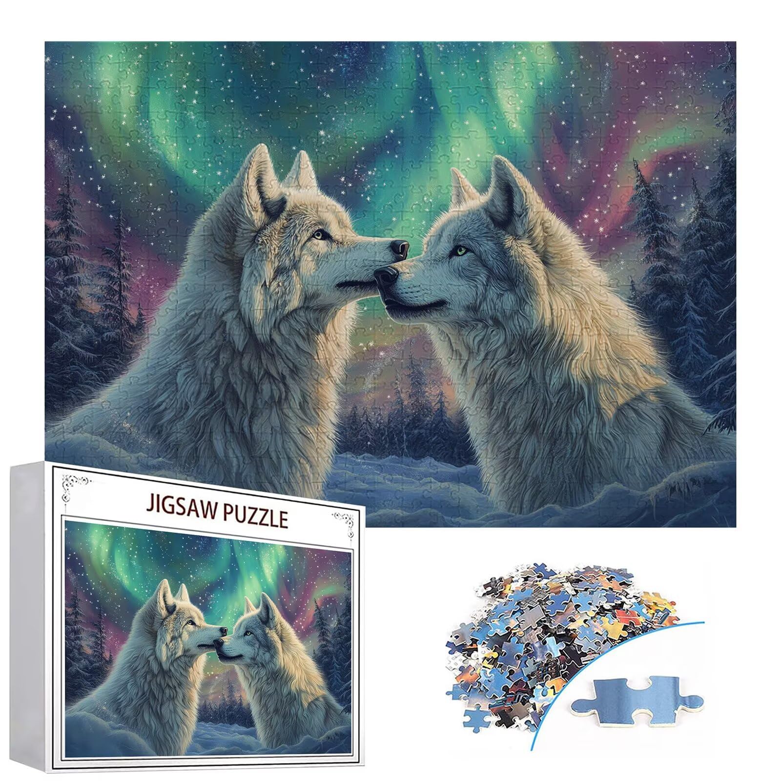 Puzzle 3000 elementów wilk puzzle dla dorosłych zorza 122 x 81 cm unikalne rzemiosło klasyczne 3D drewniana układanka do rodzinnych gier aktywnych, układanka do samodzielnego wykonania nawet do