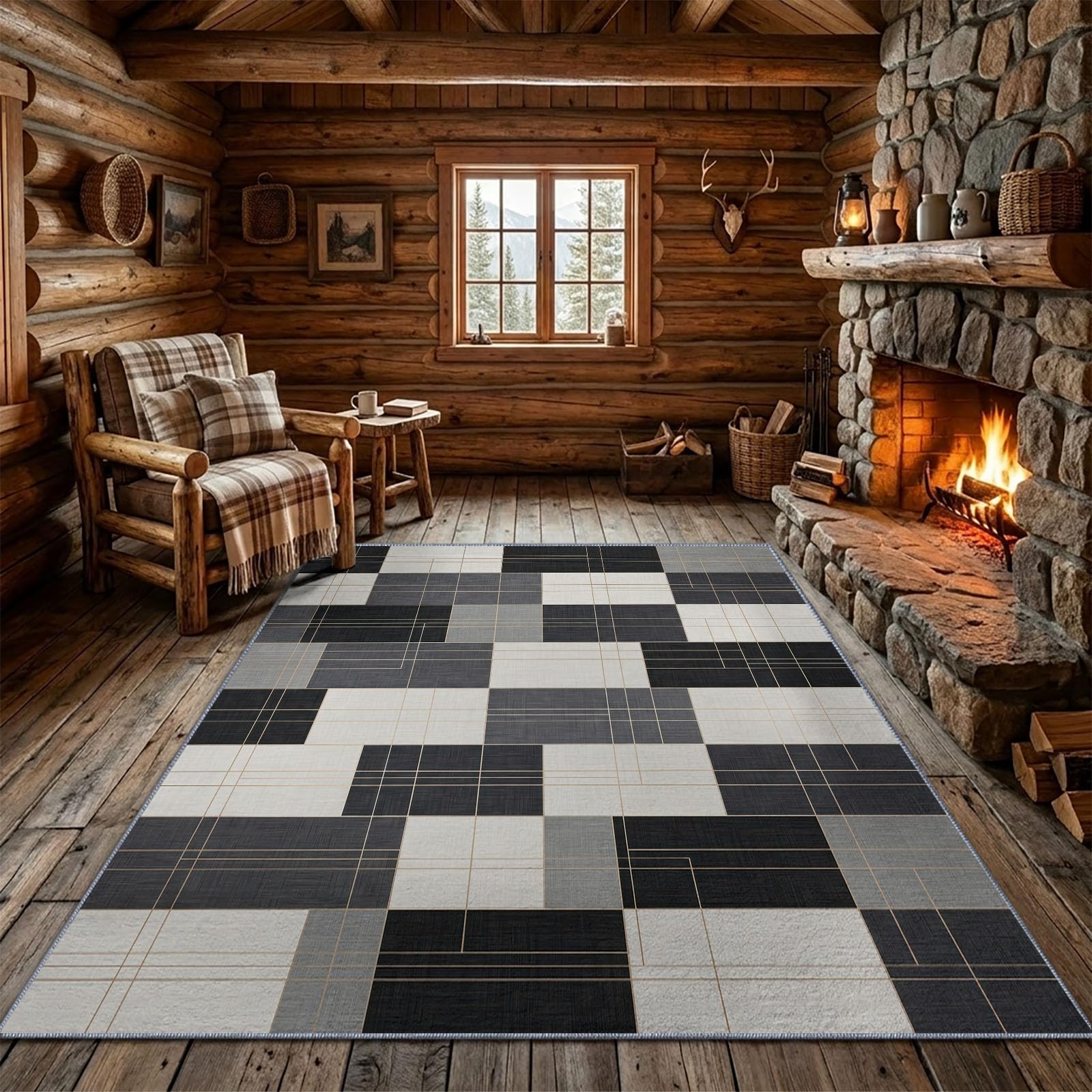 Tapis Salon Motif Damier, Moquette Lavable en Machine, 160 x 230 cm | Carré Tartan Bloc De Couleur Tapis avec Dessous Antidérapant, Tapise Décoratif pour Chambre, Cuisine, Entrée et Maison,Gris