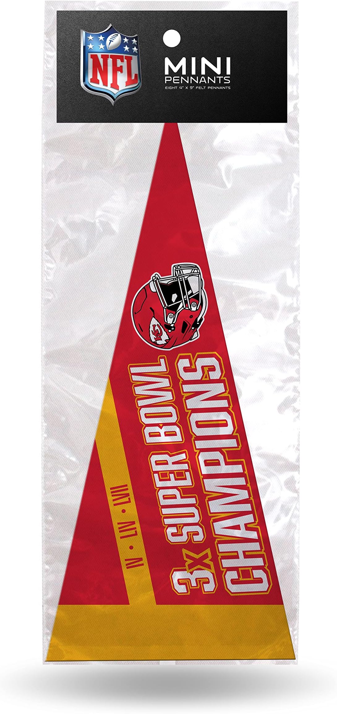 Rico Industries NFL Football Kansas City Chiefs 3X Super Bowl Champions 4" x 9" Felt Mini Pennant Team Set (Includes 8 pieces)