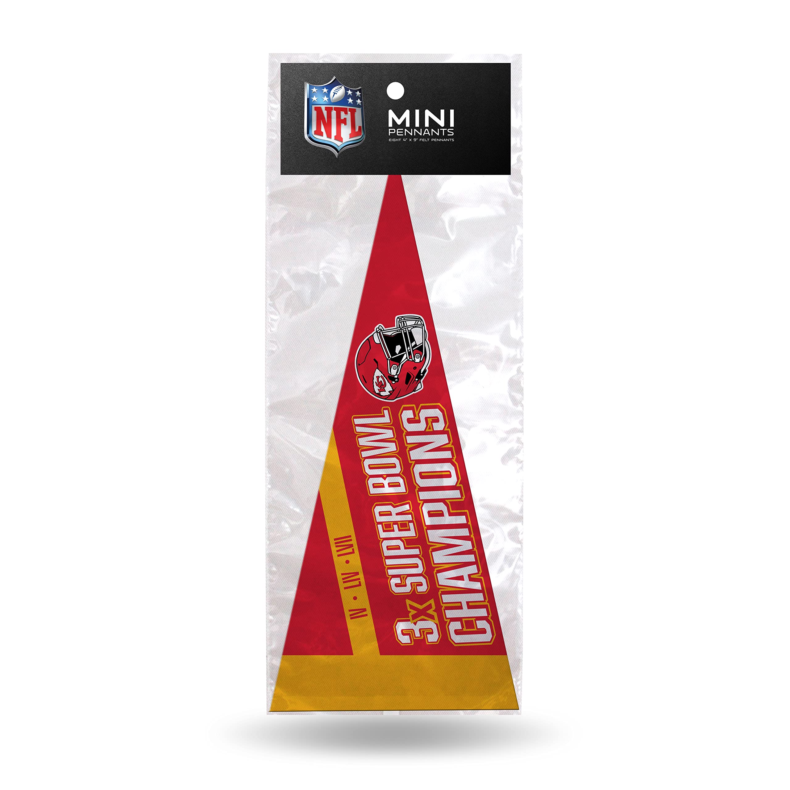 Rico Industries NFL Football Kansas City Chiefs 3X Super Bowl Champions 4" x 9" Felt Mini Pennant Team Set (Includes 8 pieces)